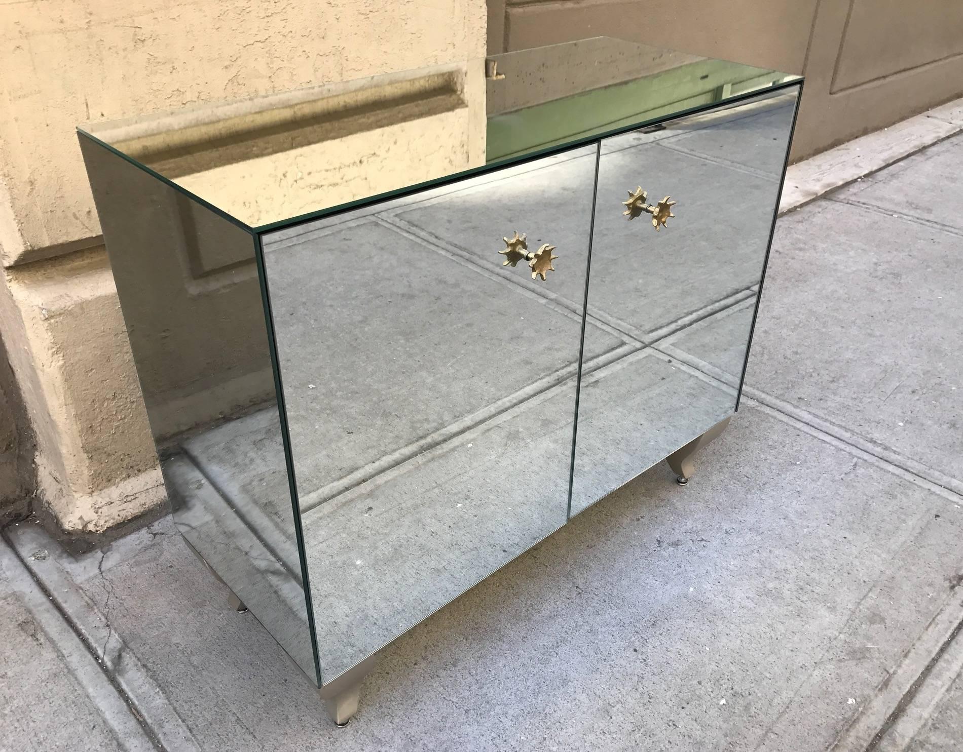 Modern Pair of Decorative Mirrored Cabinets For Sale