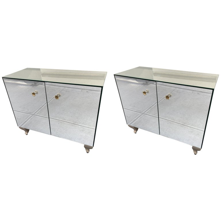 Pair of Decorative Mirrored Cabinets For Sale