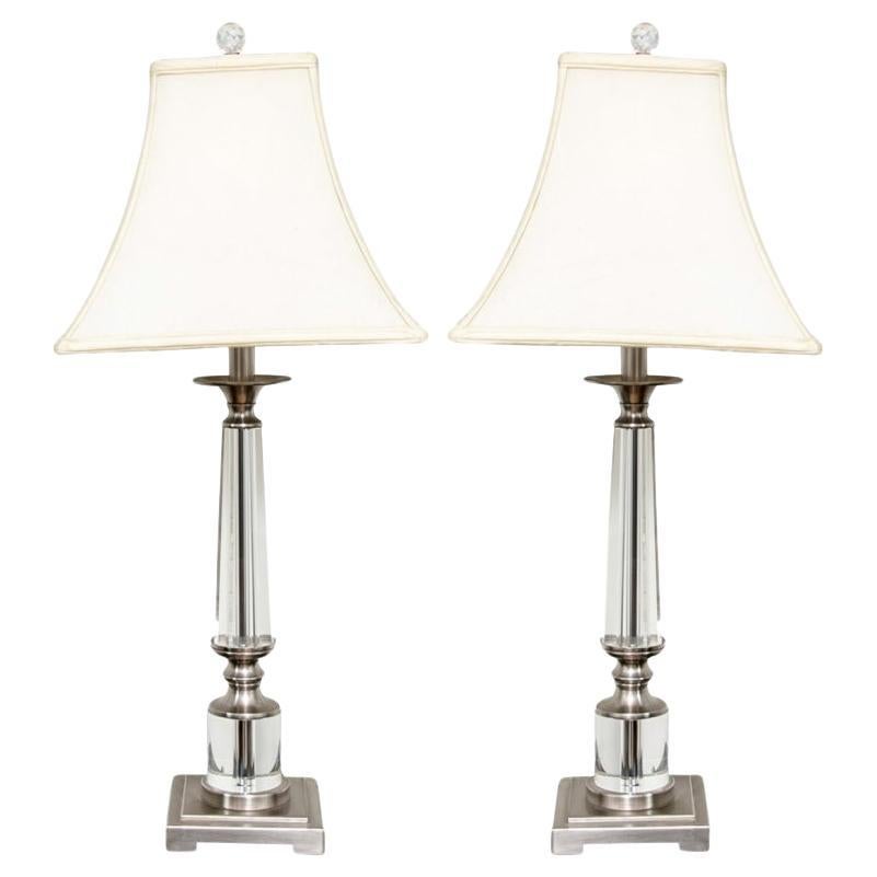 Pair Of Decorative Neoclassical Style  Glass Lamps With Shades