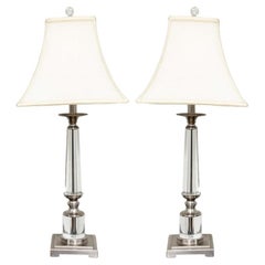 Pair Of Decorative Neoclassical Style  Glass Lamps With Shades