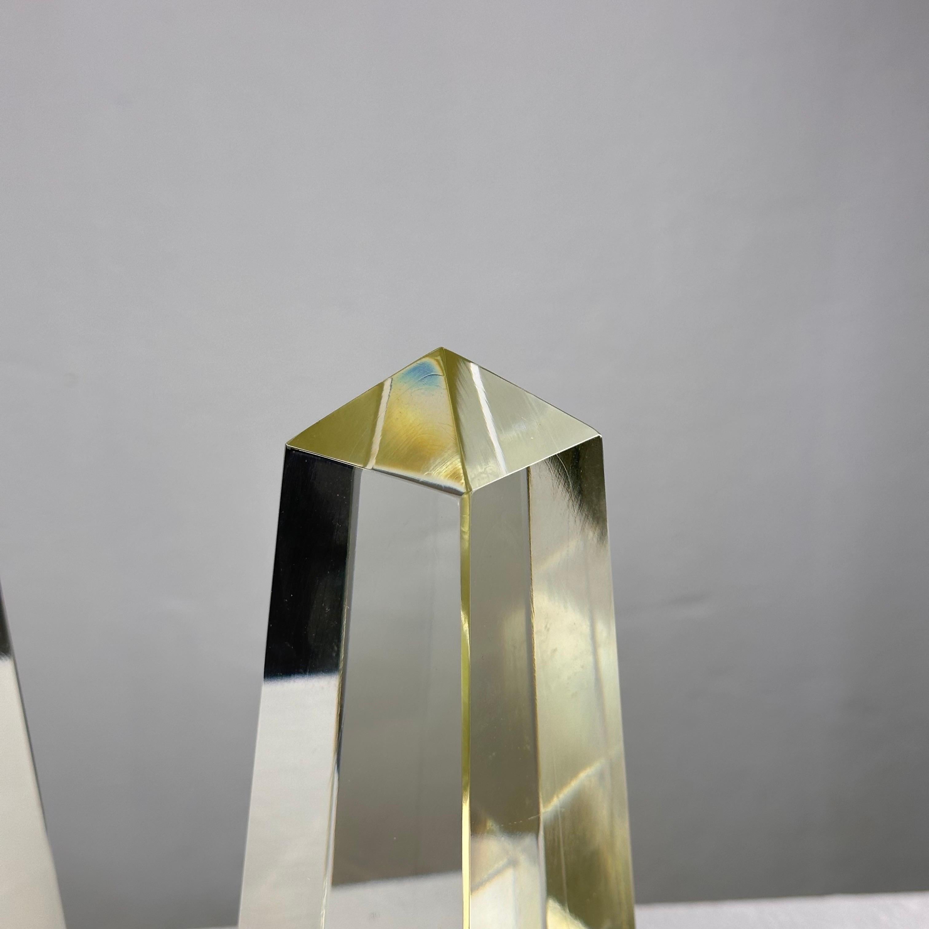 Pair of Decorative Obelisks in Pure Glass Signed 