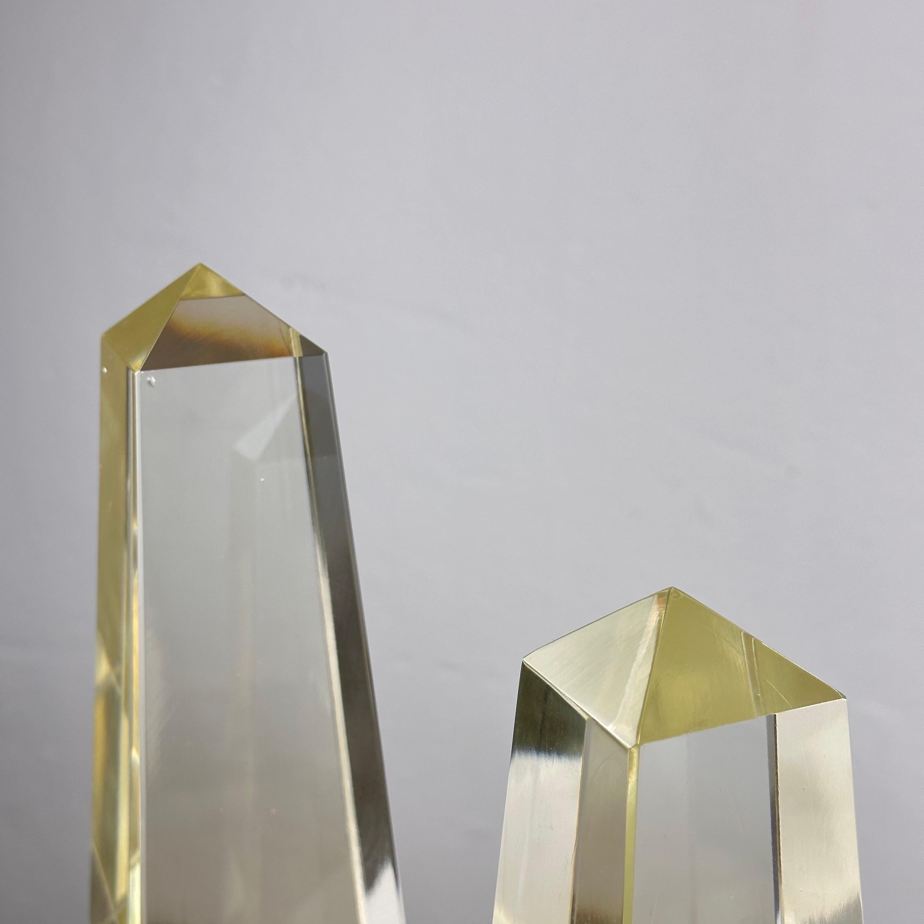 Pair of Decorative Obelisks in Pure Glass Signed 