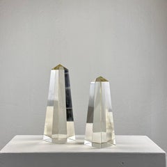 Pair of Decorative Obelisks in Pure Glass Signed "Save Venice 1989", Italy