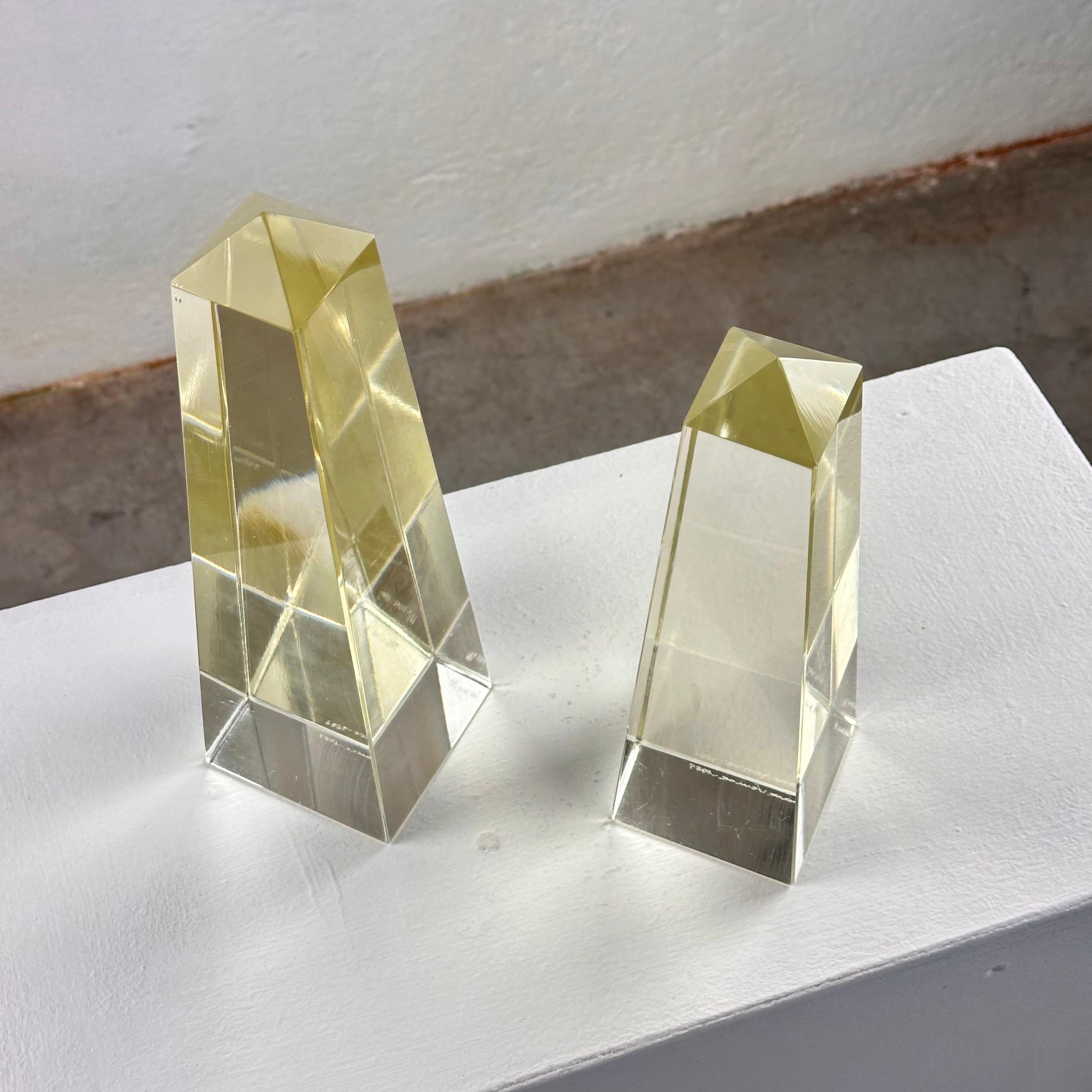 Pair of Decorative Obelisks in Pure Glass Signed 