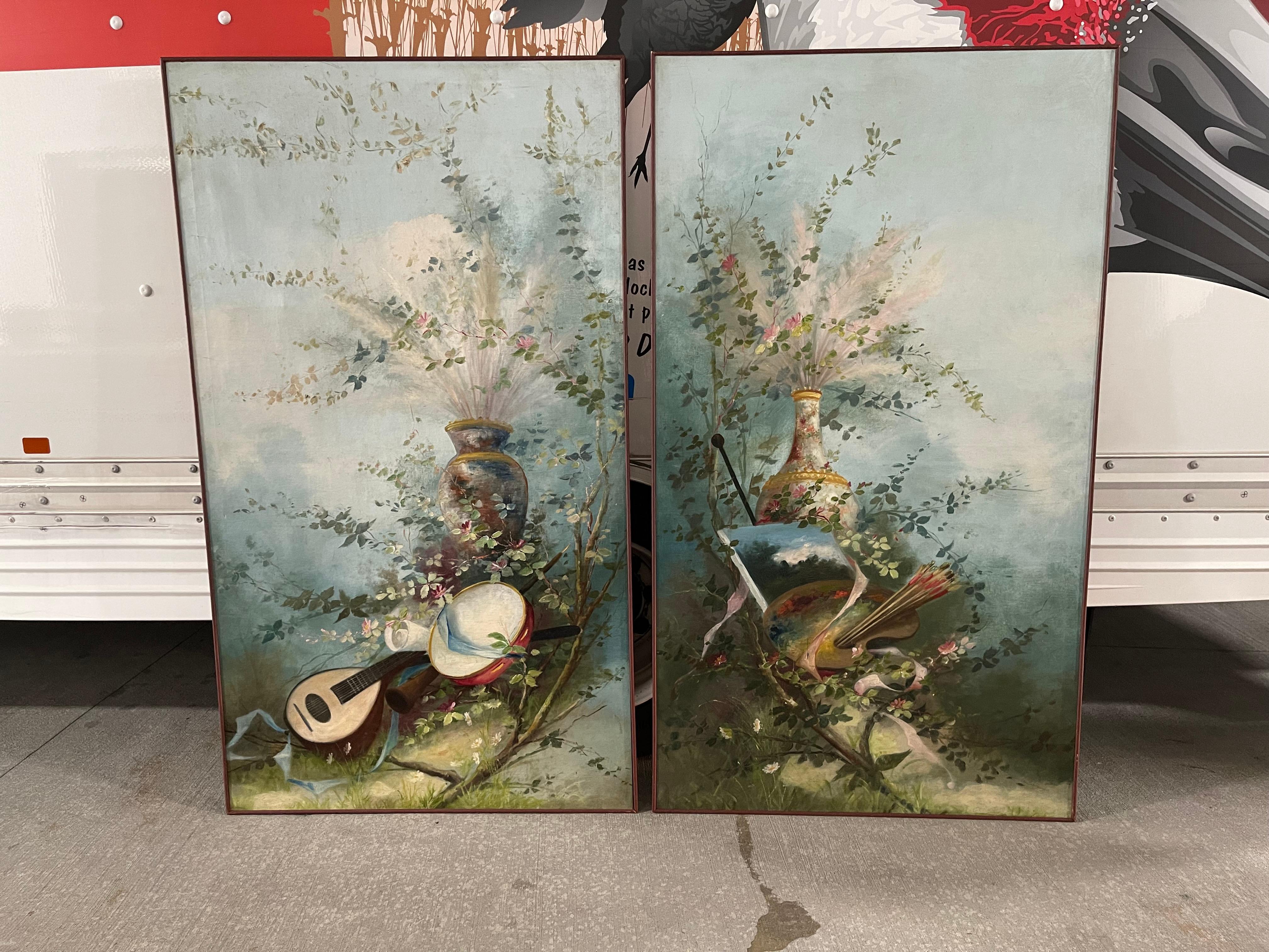 American Pair of Decorative Oil on Canvas Paintings with a Floral Motif, 20th Century