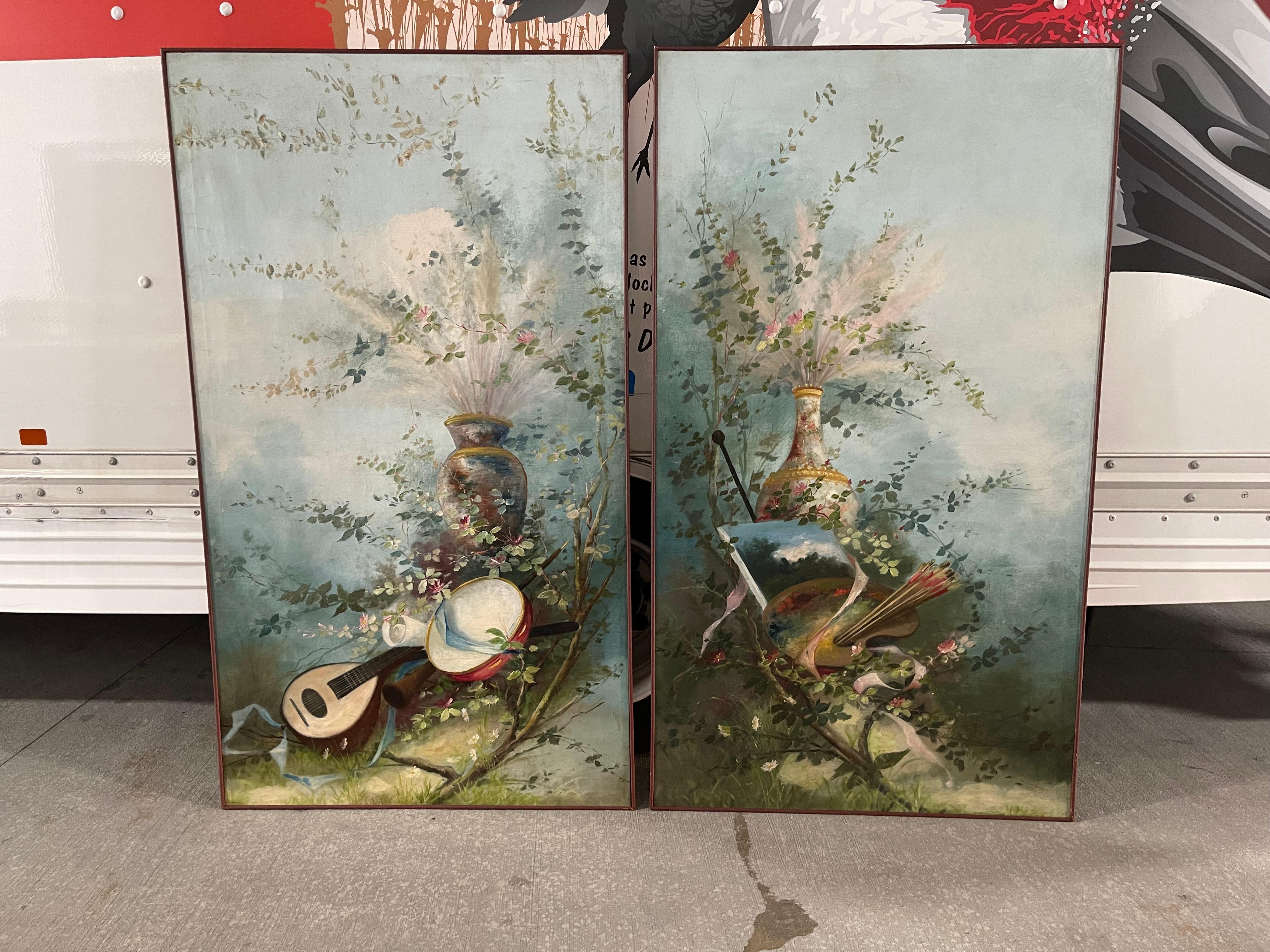 Pair of Decorative Oil on Canvas Paintings with a Floral Motif, 20th Century In Good Condition In Savannah, GA