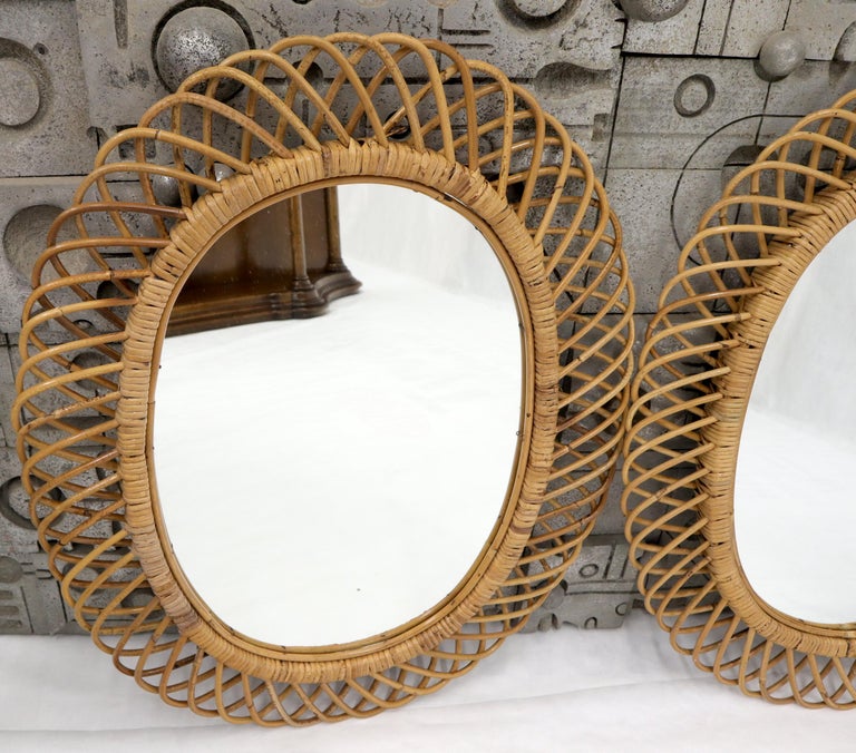 Pair of Decorative Oval Rattan Frames Mirrors at 1stDibs