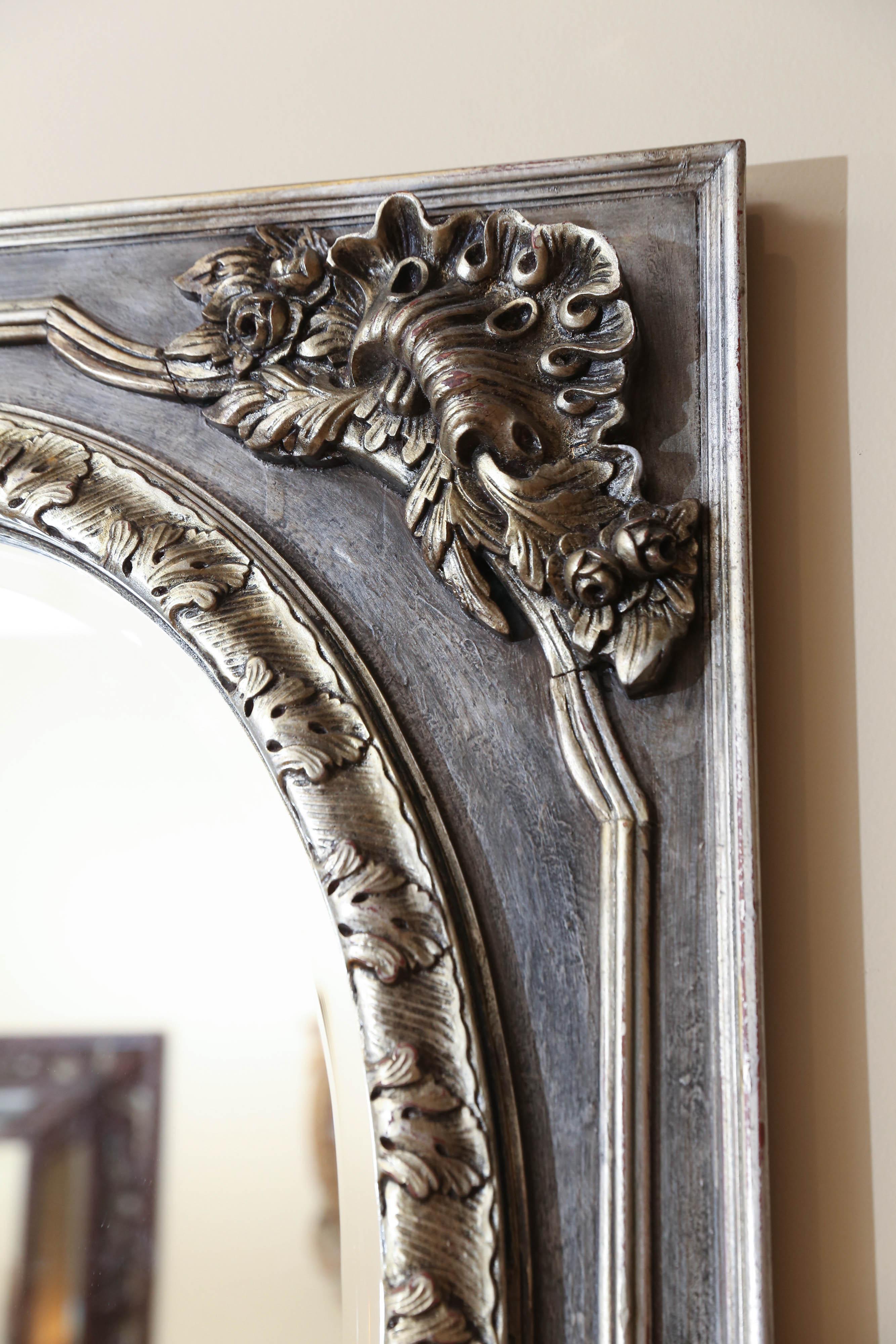 Italian  Pair of Painted and Silver Gilt frames  with  Oval Shaped mirrors