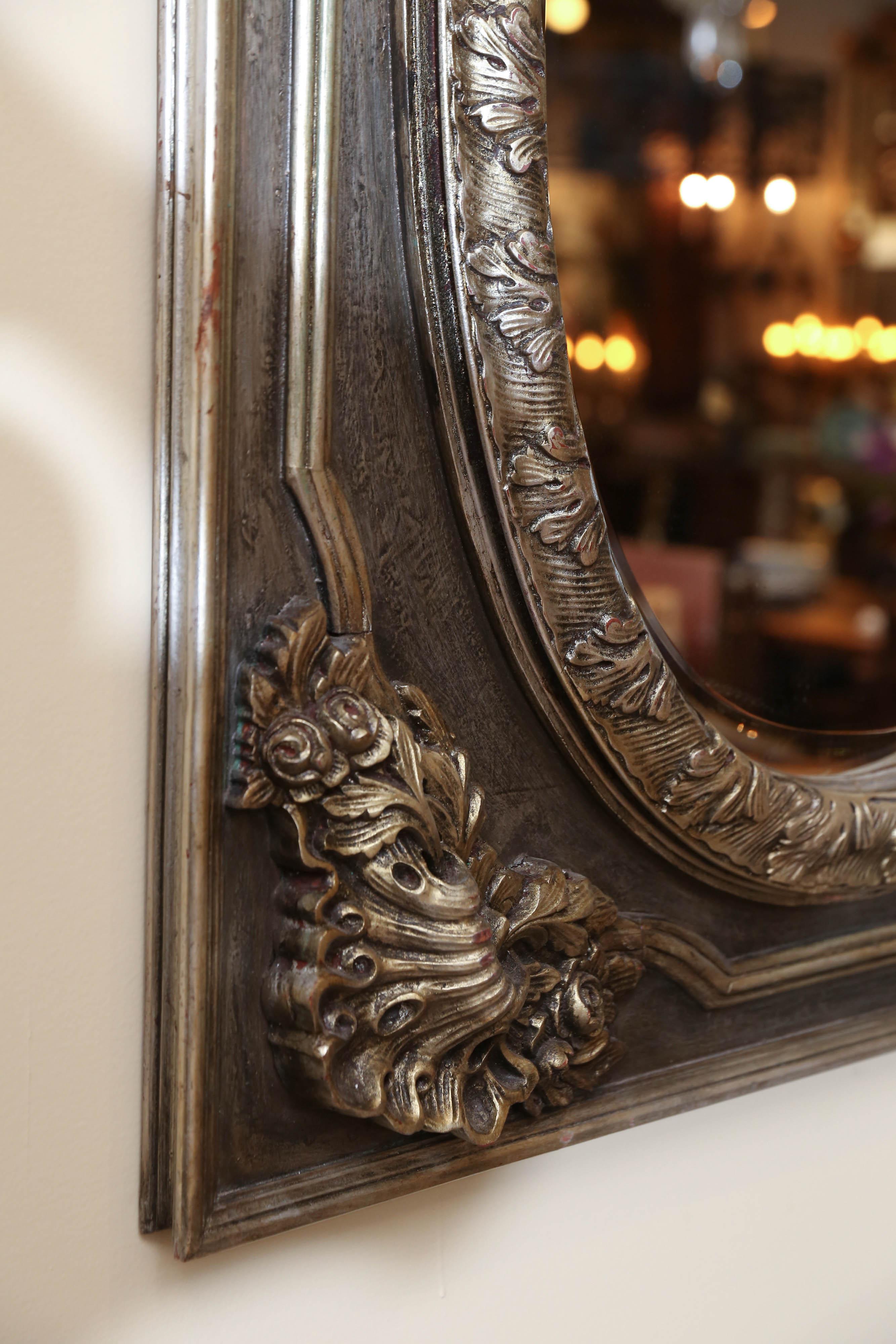 Hand-Painted  Pair of Painted and Silver Gilt frames  with  Oval Shaped mirrors
