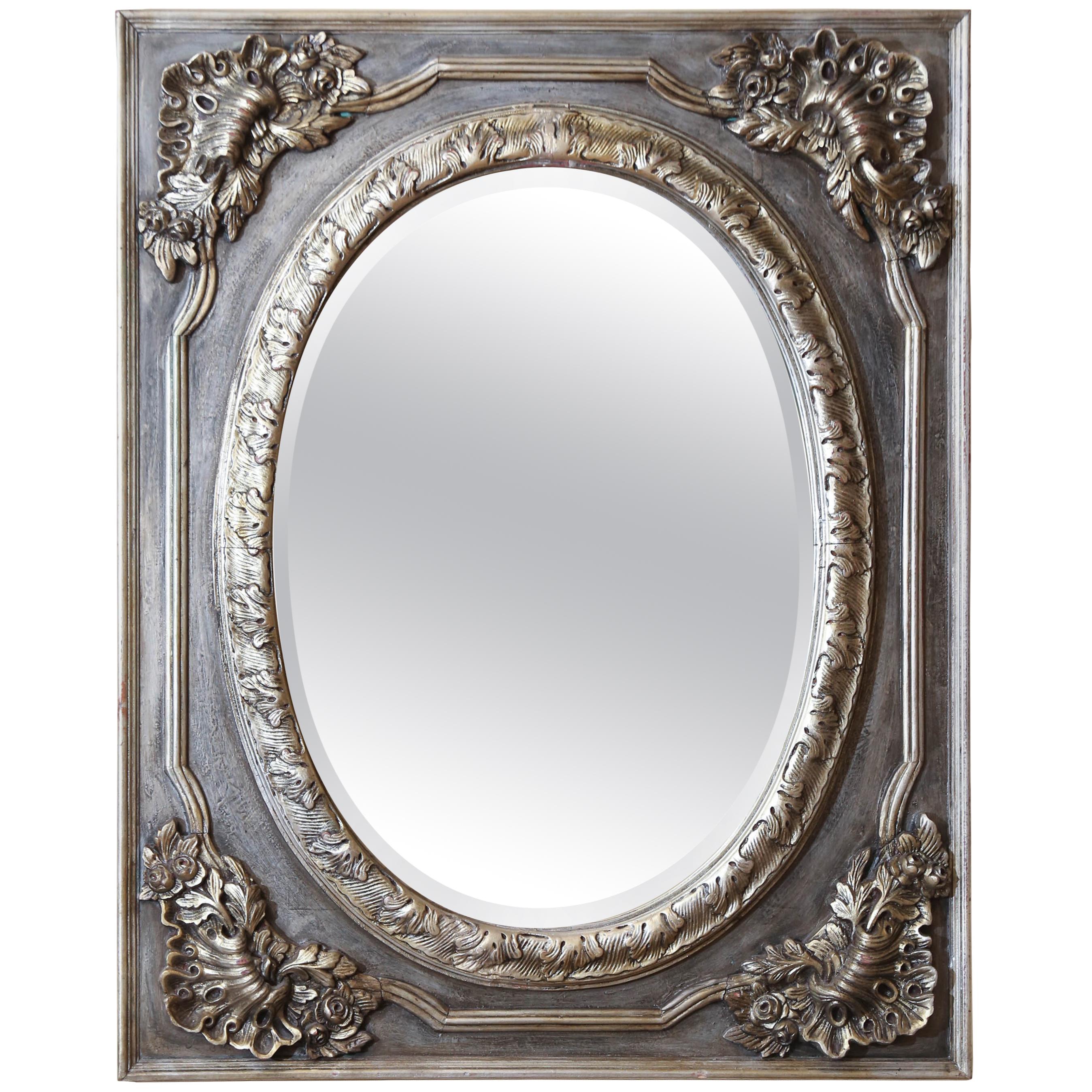  Pair of Painted and Silver Gilt frames  with  Oval Shaped mirrors