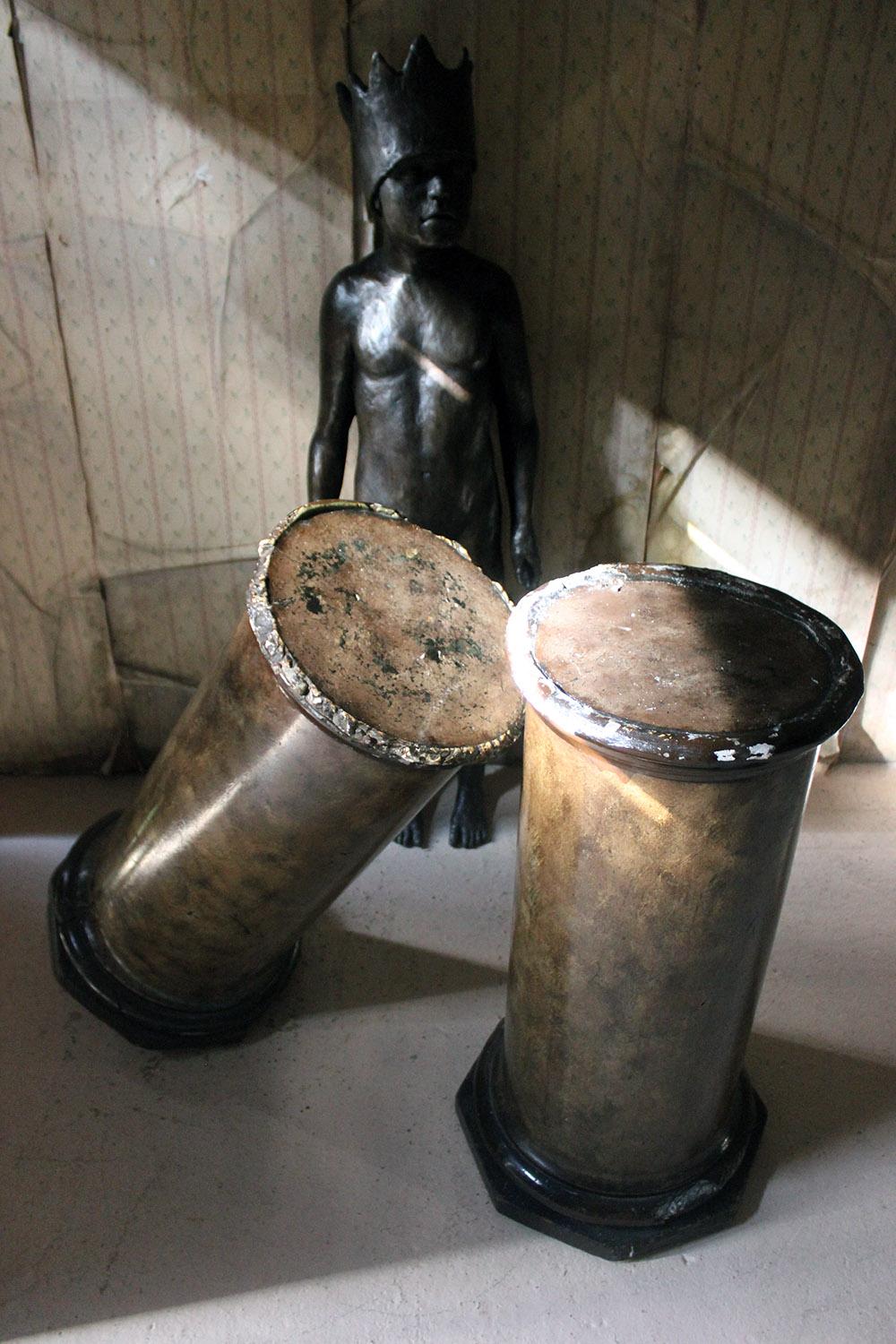 Pair of Decorative Painted Faux Marble Plaster Plinths/Pedestals, circa 1890 4