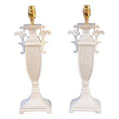 Pair Of Decorative Painted Neoclassical Urn Style Metal Table Lamps