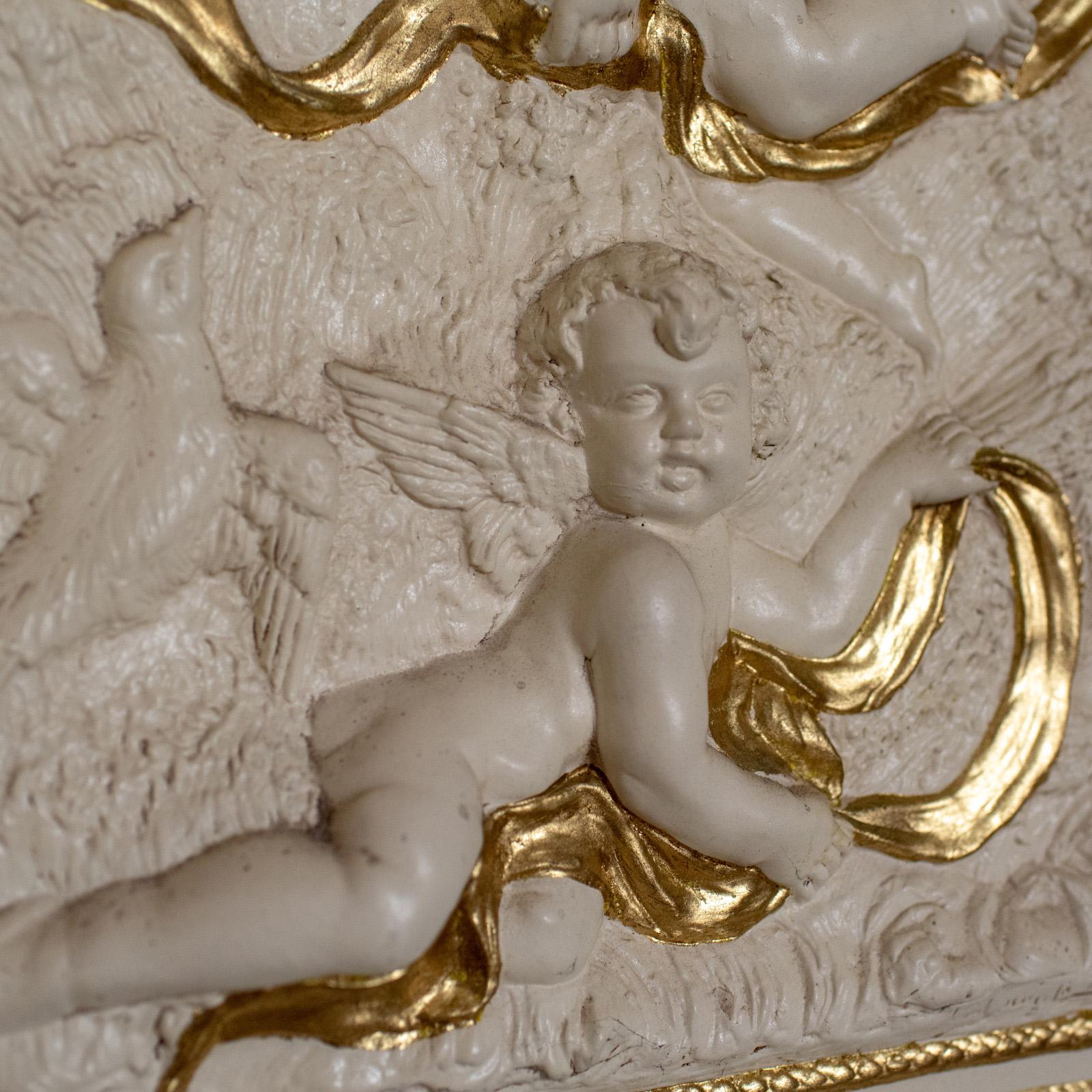 English Pair of Decorative Panels, Plaster Reliefs, Putti, Cherubs, Plaques