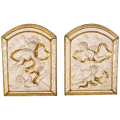 Pair of Decorative Panels, Plaster Reliefs, Putti, Cherubs, Plaques