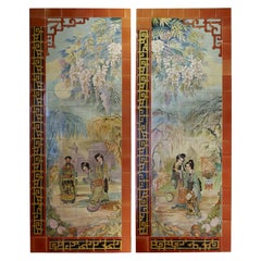 Pair of Decorative Panels with Japanese Decoration, Helman, Belgium, circa 1900