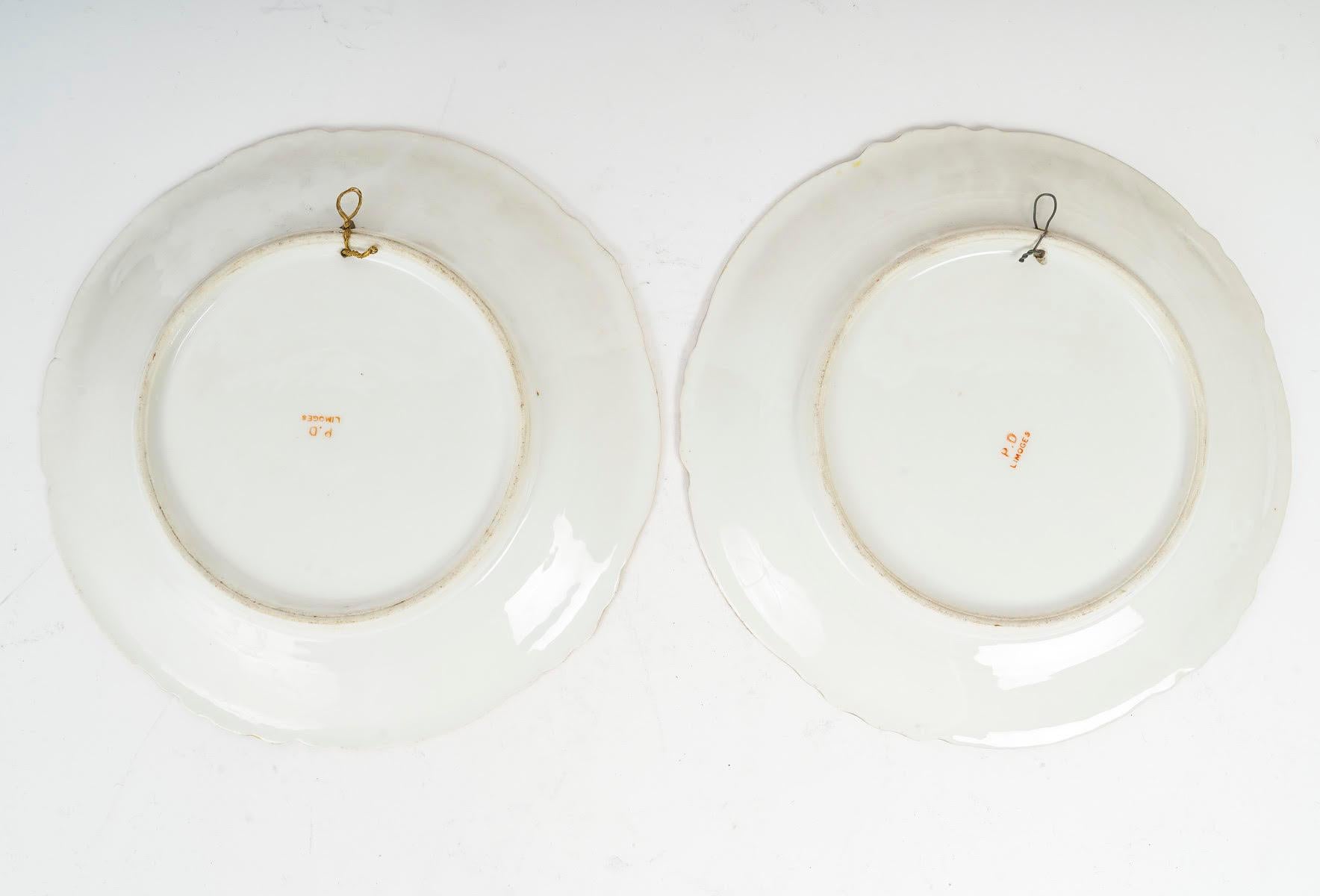 Pair of Decorative Plates in Limoges Porcelain, Napoleon III Period. For Sale 3