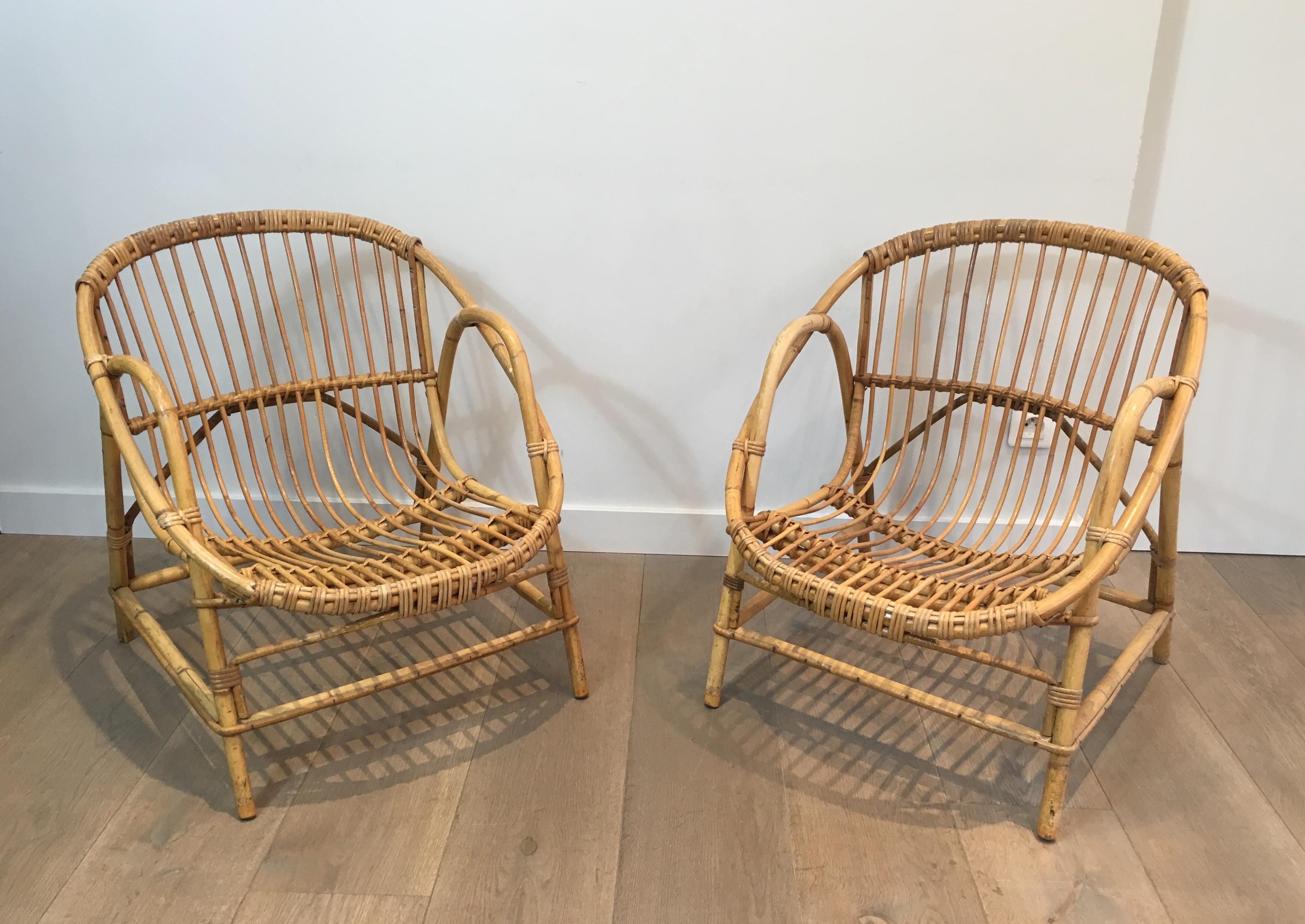 Pair of Decorative Rattan Armchairs, French, circa 1970 15