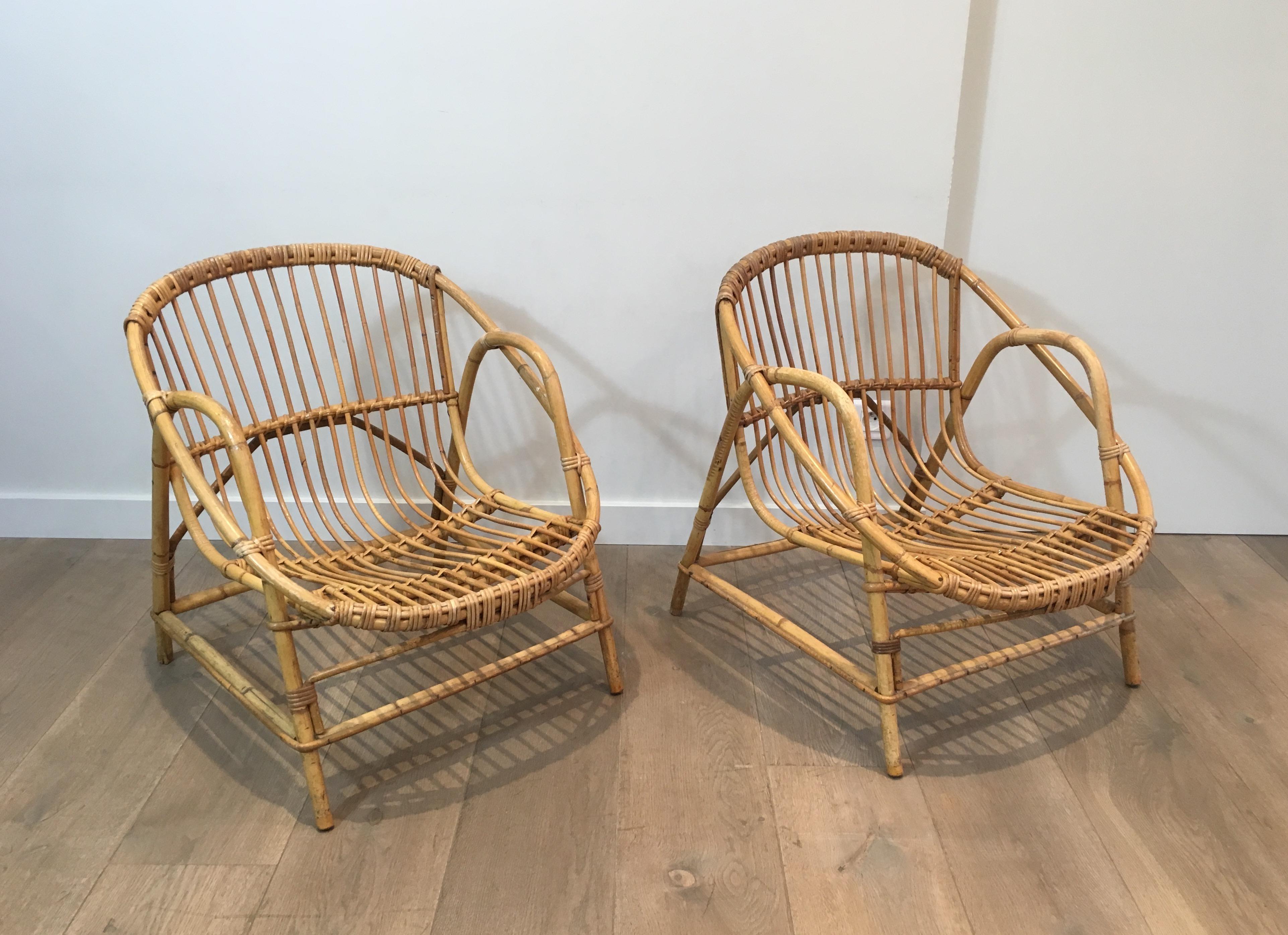 Pair of Decorative Rattan Armchairs, French, circa 1970 In Good Condition In Marcq-en-Barœul, Hauts-de-France