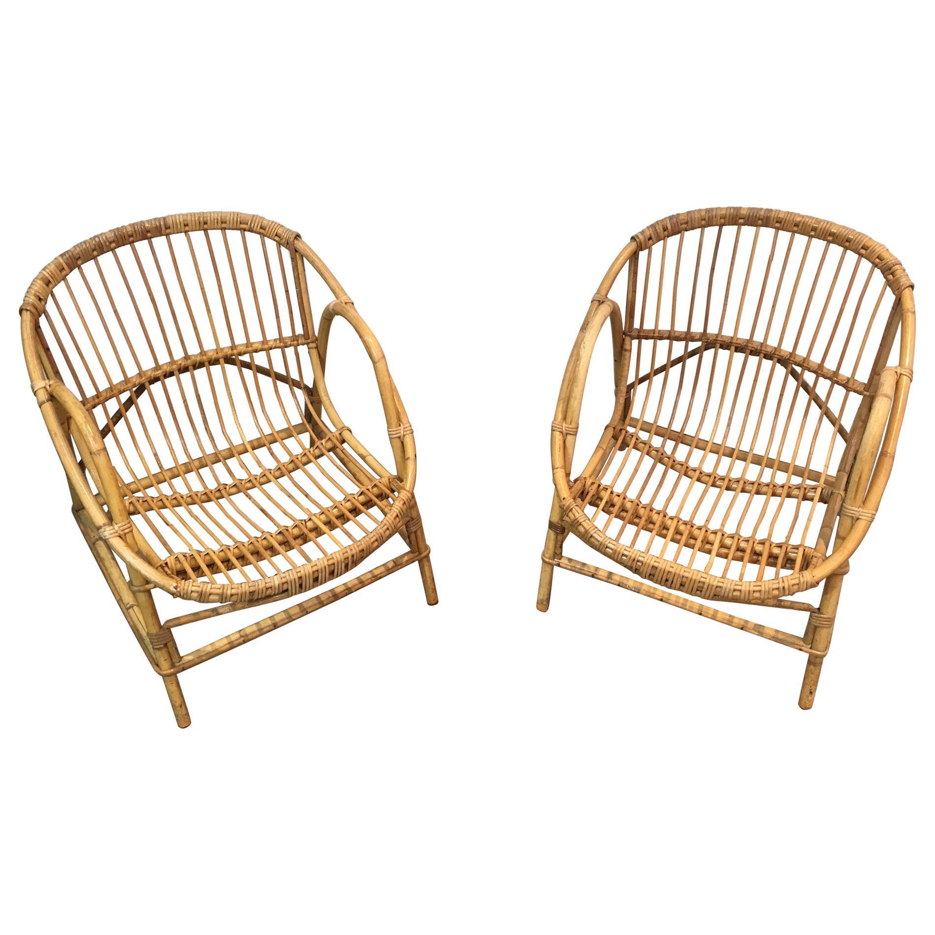 Pair of Decorative Rattan Armchairs, French, circa 1970