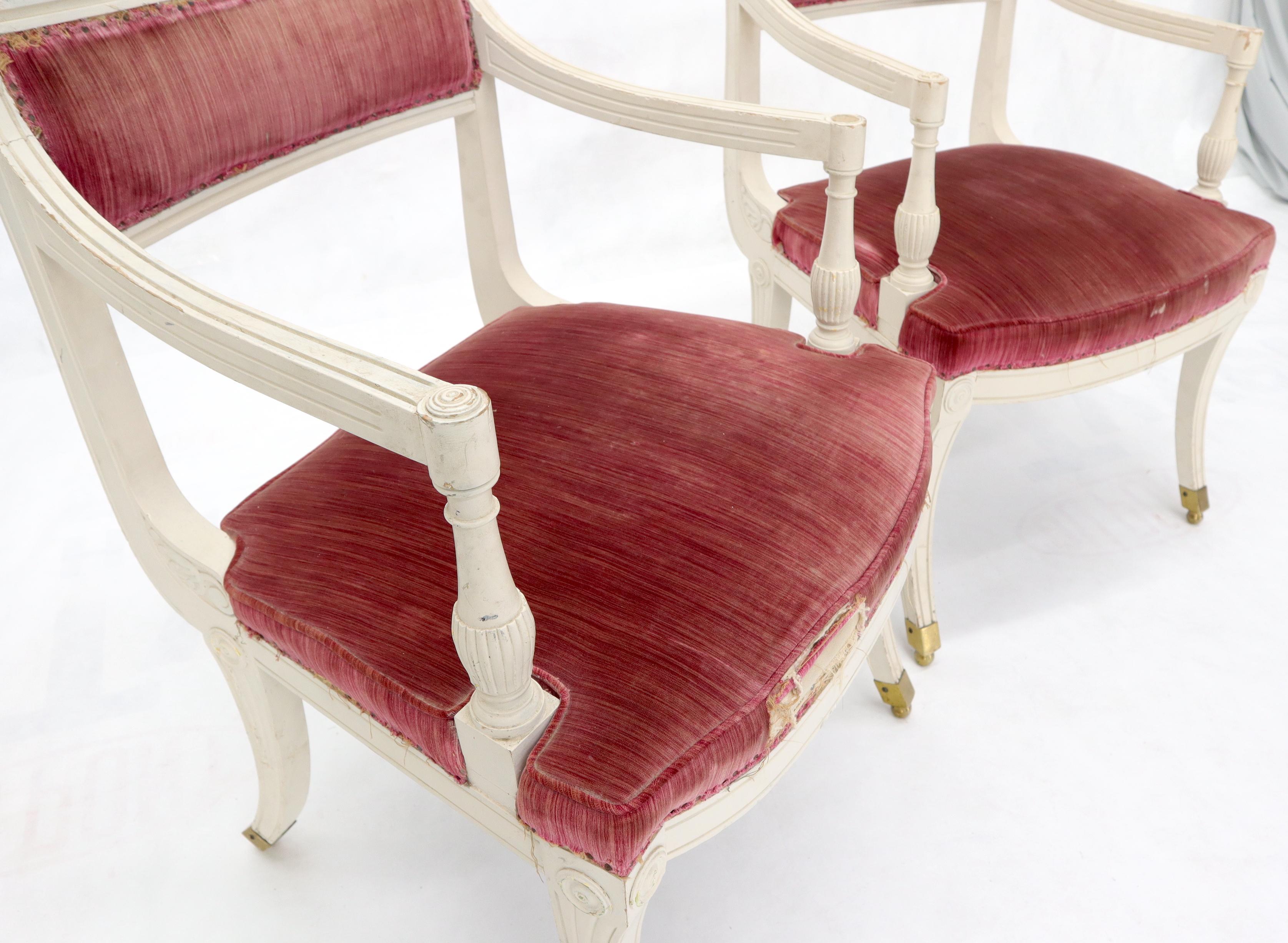 Regency Revival Pair of Decorative Regency Style Armchairs on Brass Ball Feet For Sale