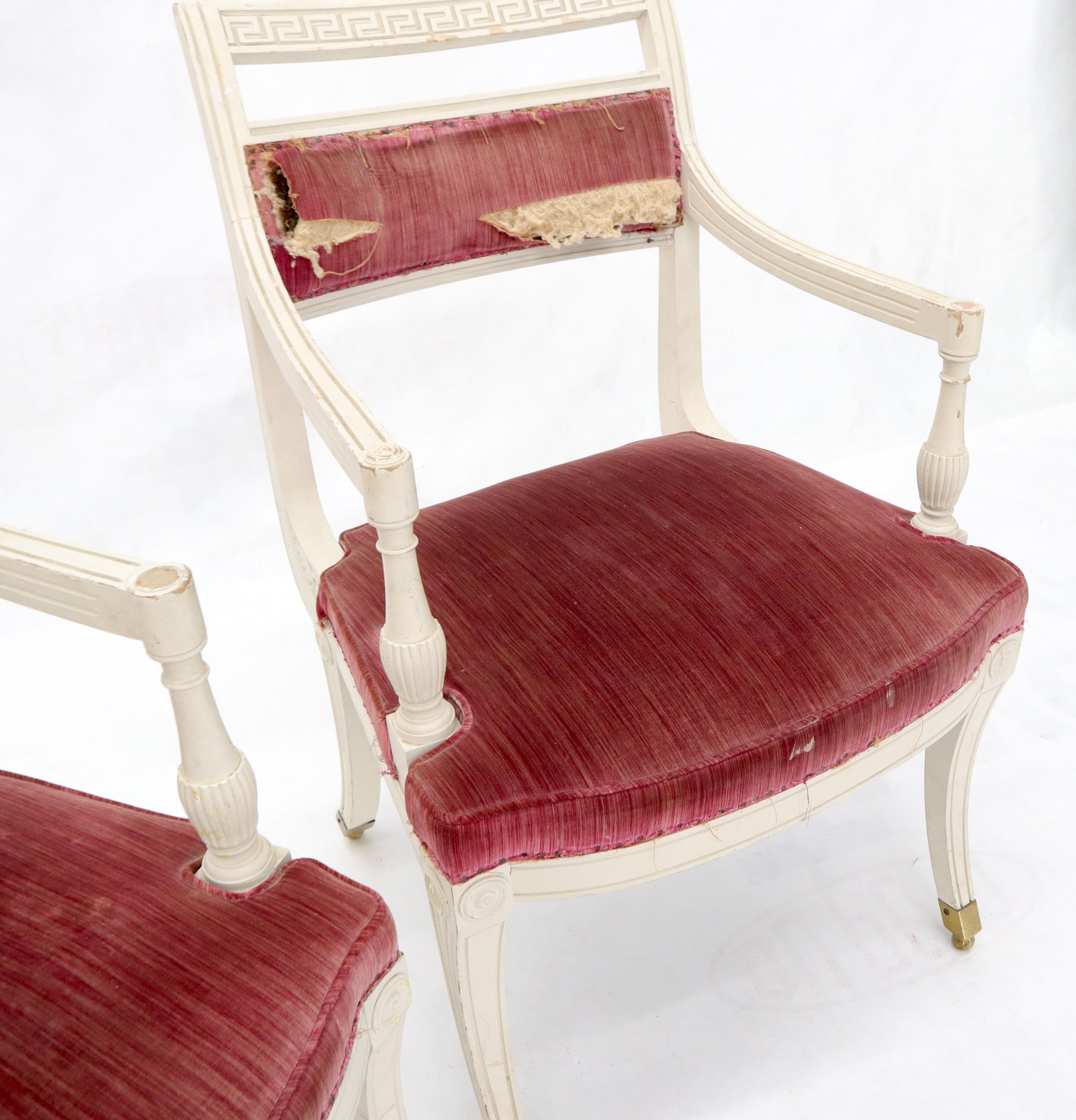 North American Pair of Decorative Regency Style Armchairs on Brass Ball Feet For Sale