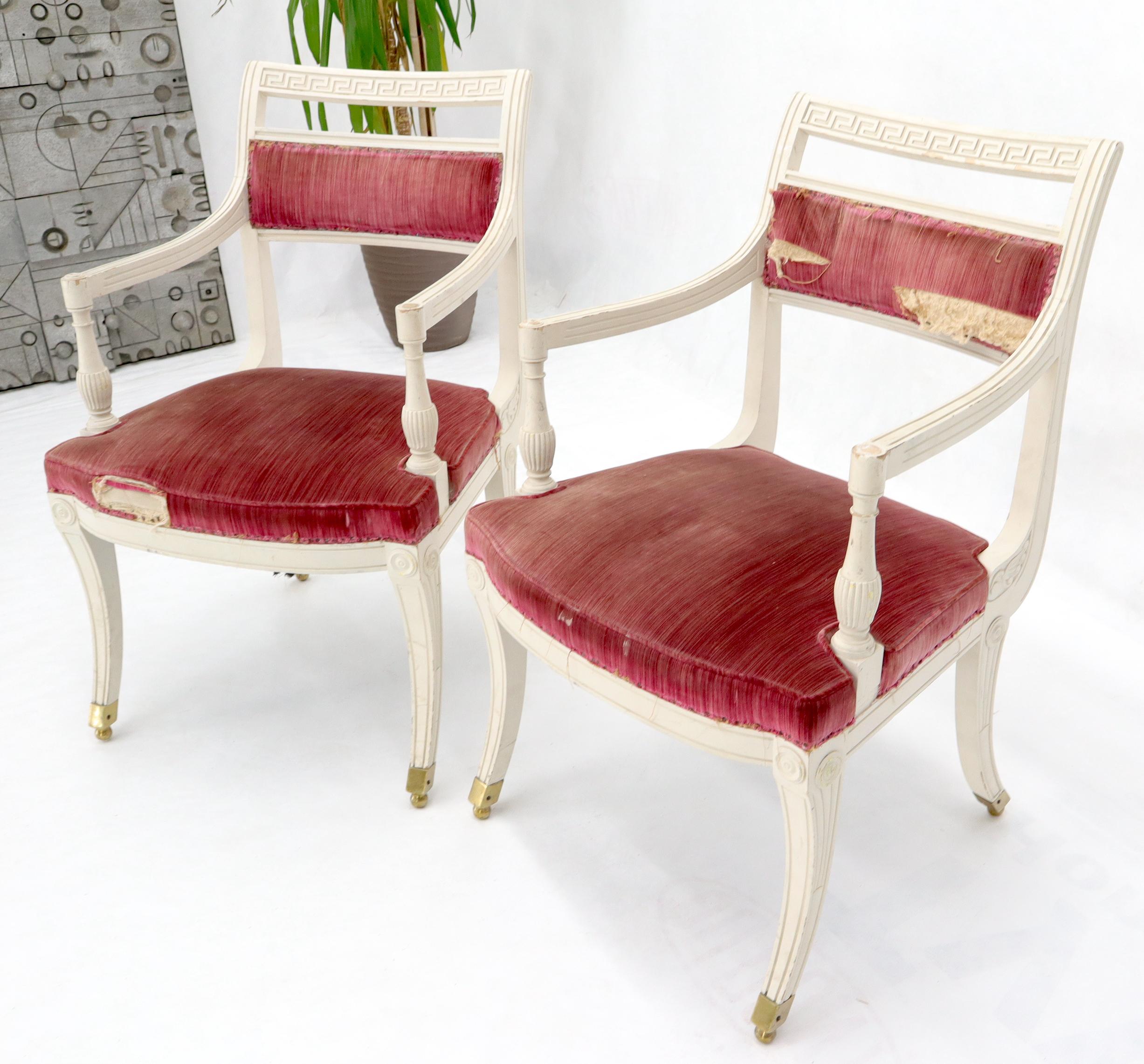 Pair of Decorative Regency Style Armchairs on Brass Ball Feet In Fair Condition For Sale In Rockaway, NJ