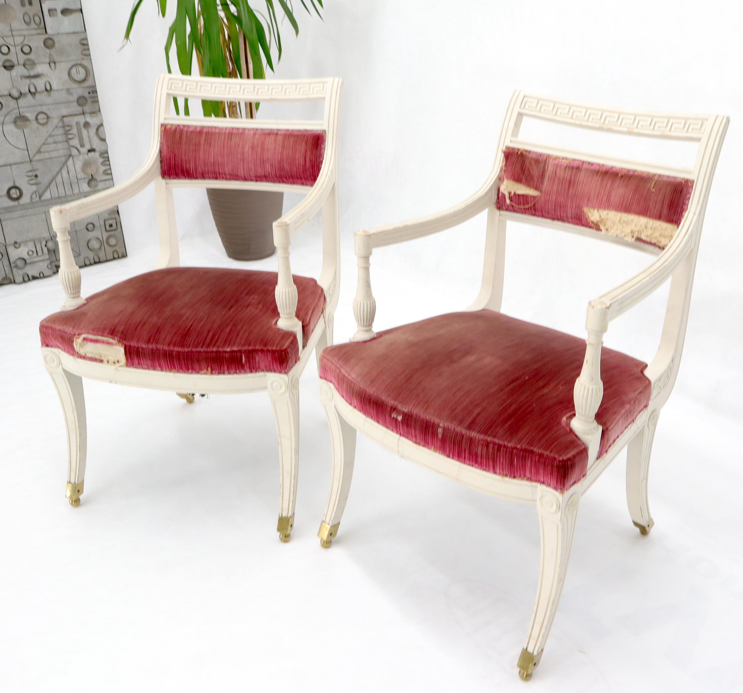 Pair of Decorative Regency Style Armchairs on Brass Ball Feet For Sale 1