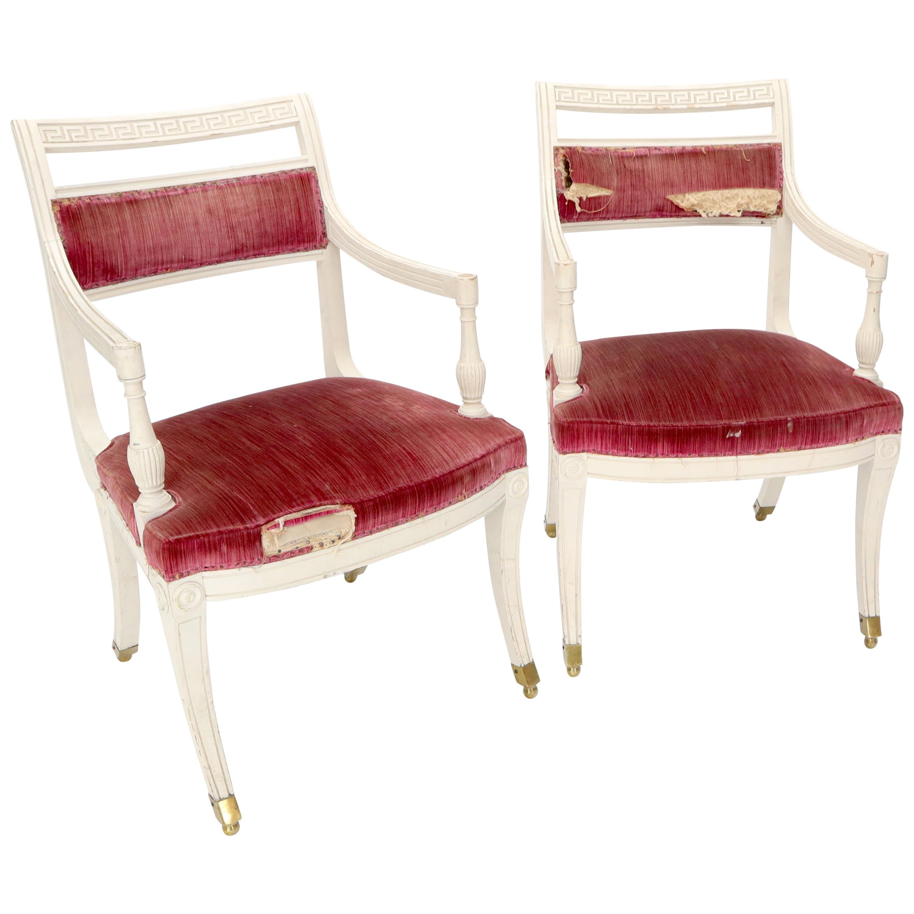 Pair of Decorative Regency Style Armchairs on Brass Ball Feet