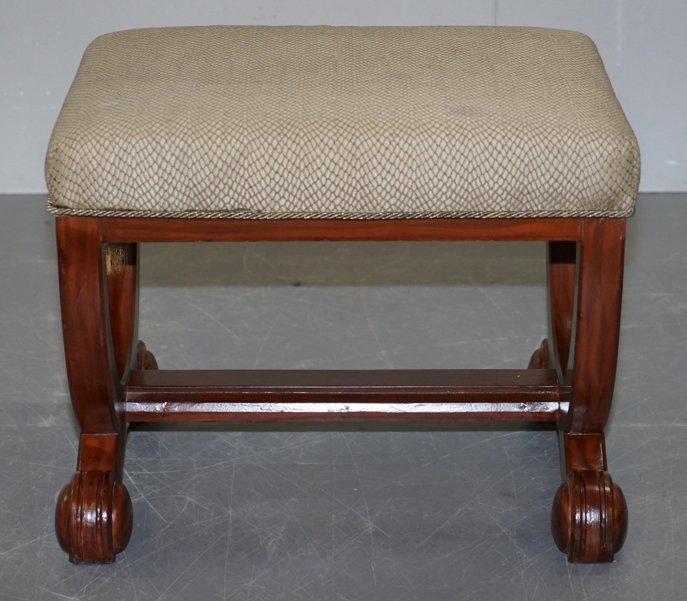 Pair of Decorative Regency Style Ornate Large Footstools with Curvey Frames 4