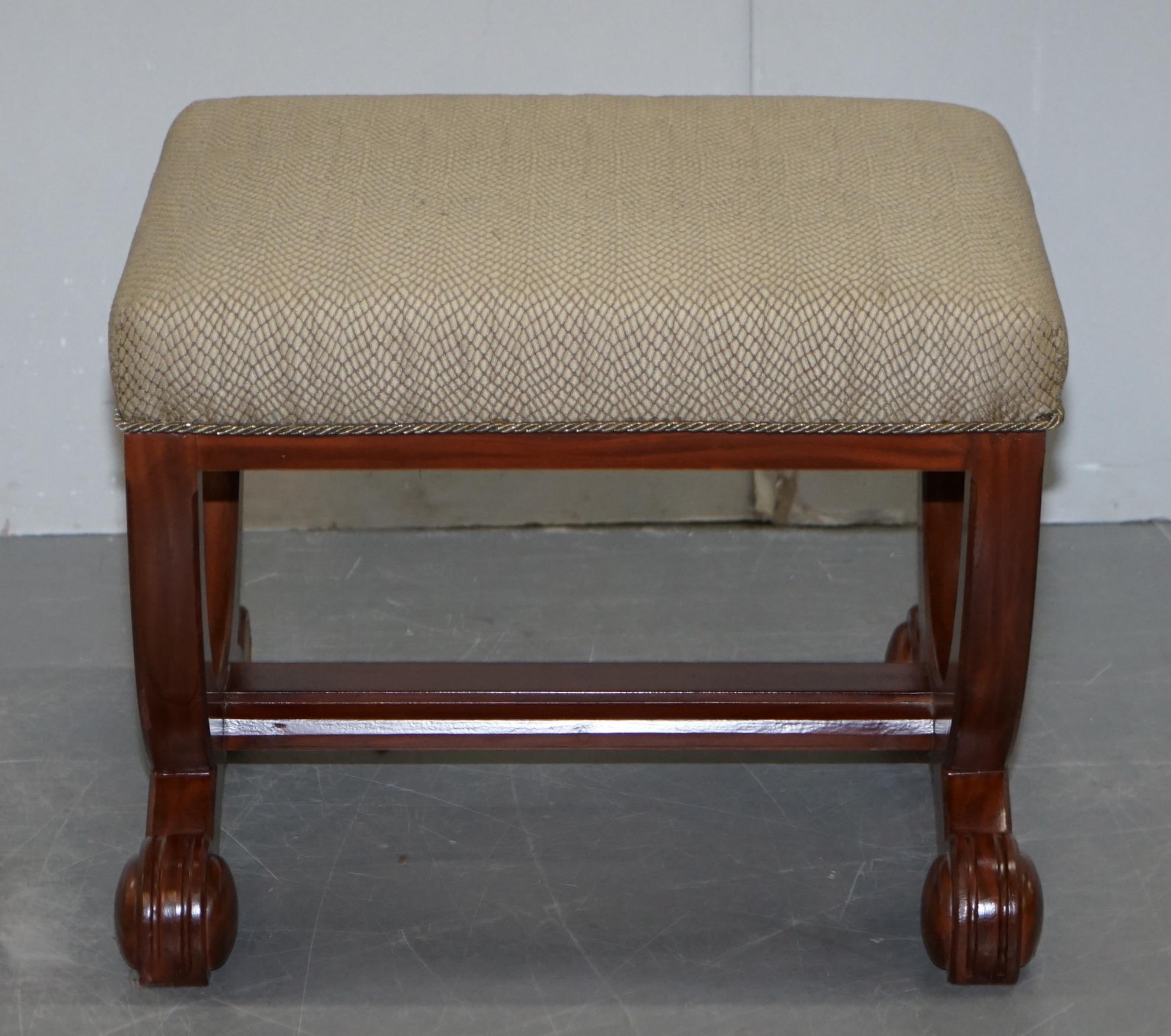 Pair of Decorative Regency Style Ornate Large Footstools with Curvey Frames 8