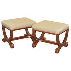 Pair of Decorative Regency Style Ornate Large Footstools with Curvey Frames