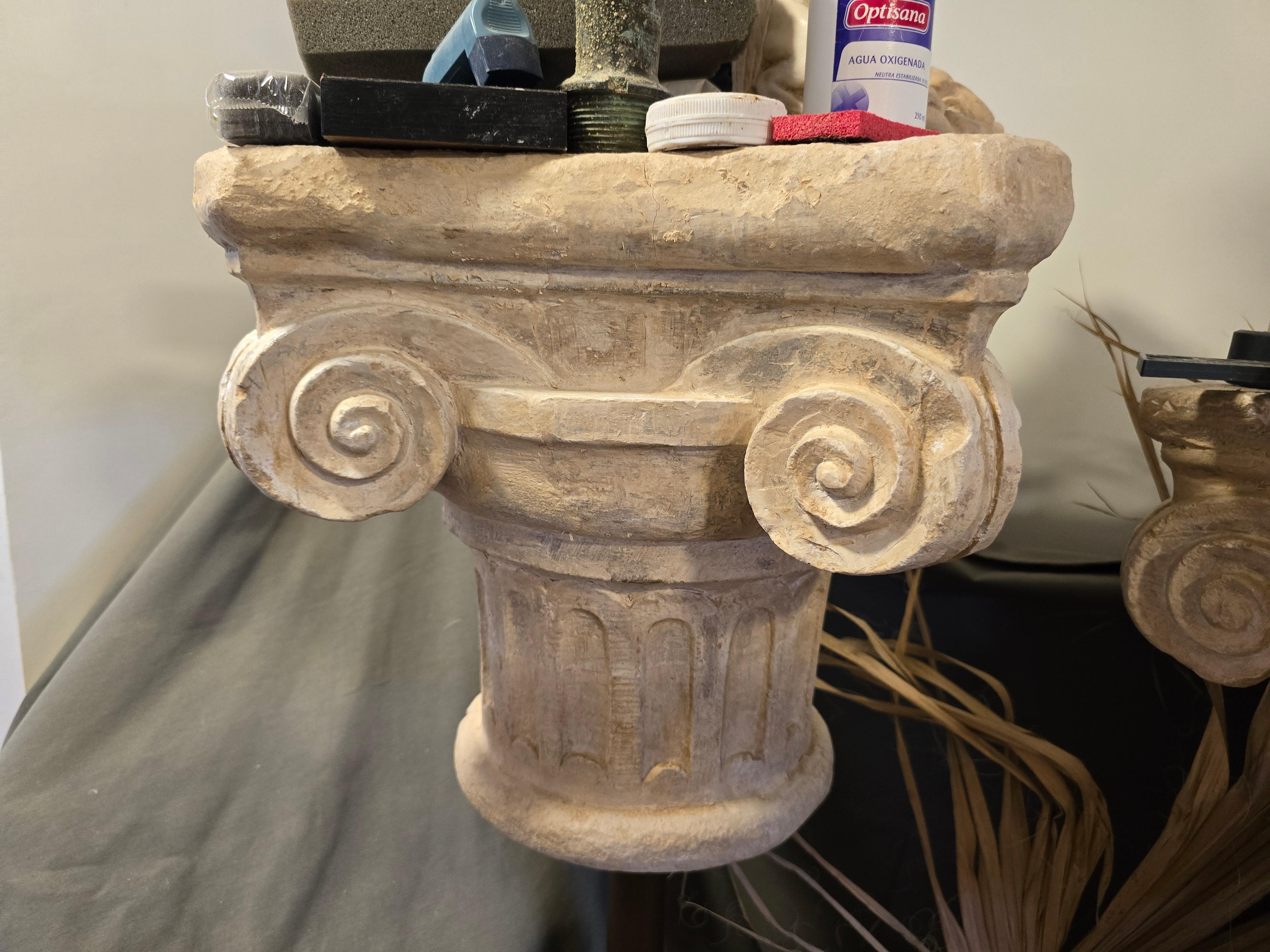 Pair of Decorative Romanesque Capitals in Terracotta – 1950s For Sale 1