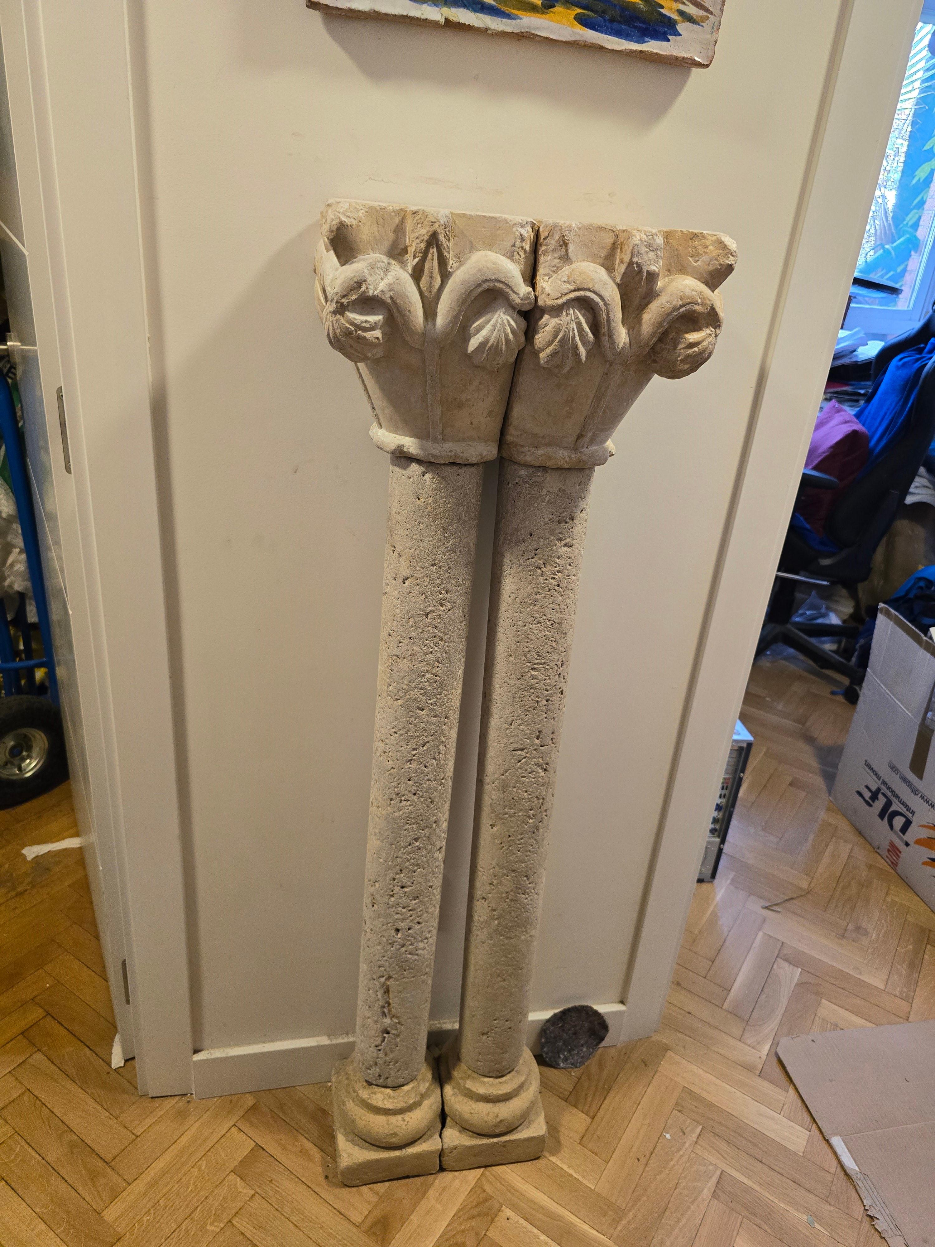 This elegant pair of Romanesque columns, crafted from terracotta or a similar material, adds a touch of historical charm and sophistication to any decor. Their exquisite design and sturdy construction make them ideal for both collectors and those