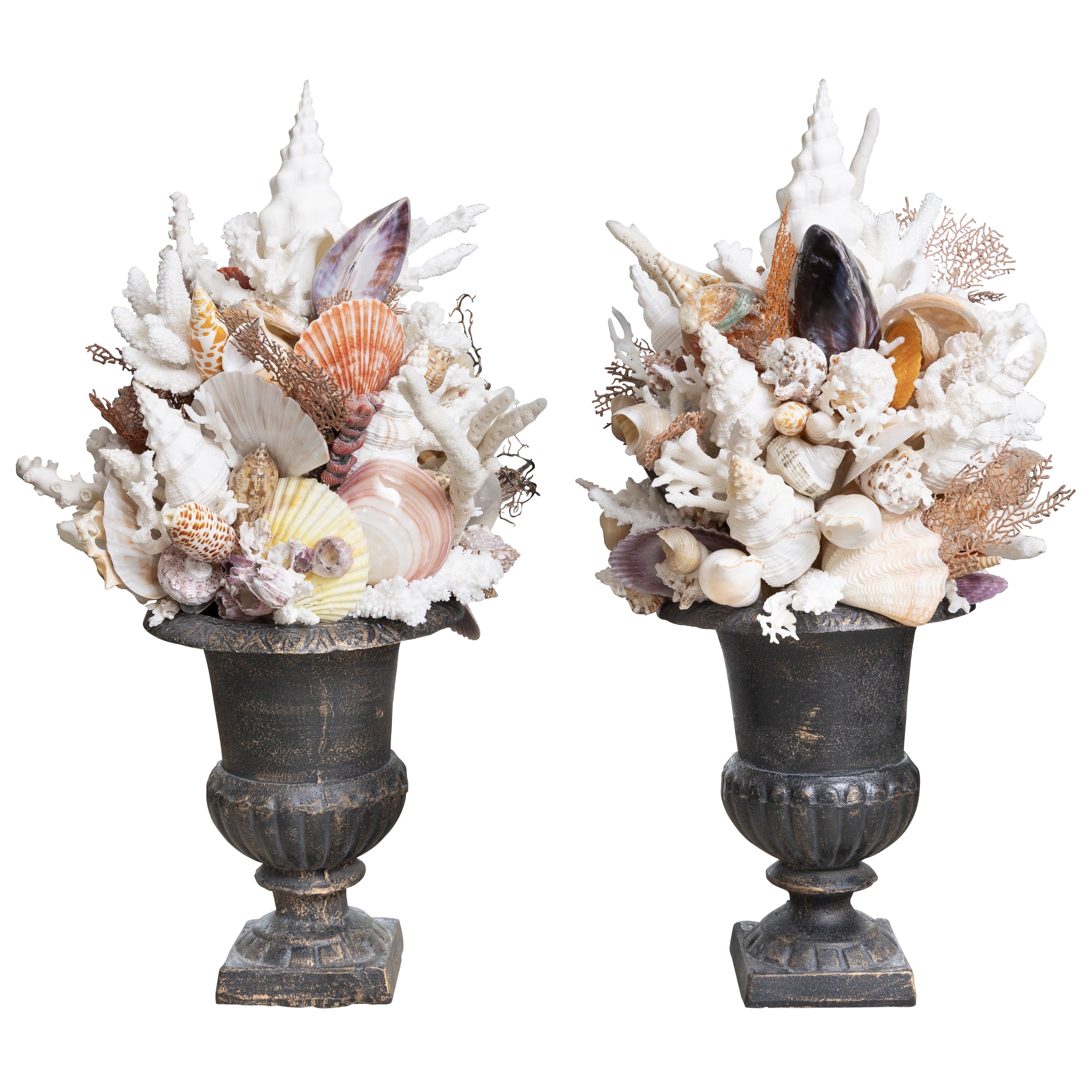 One of a Pair of Decorative Shell Topiary Arrangements - Sold Individually
