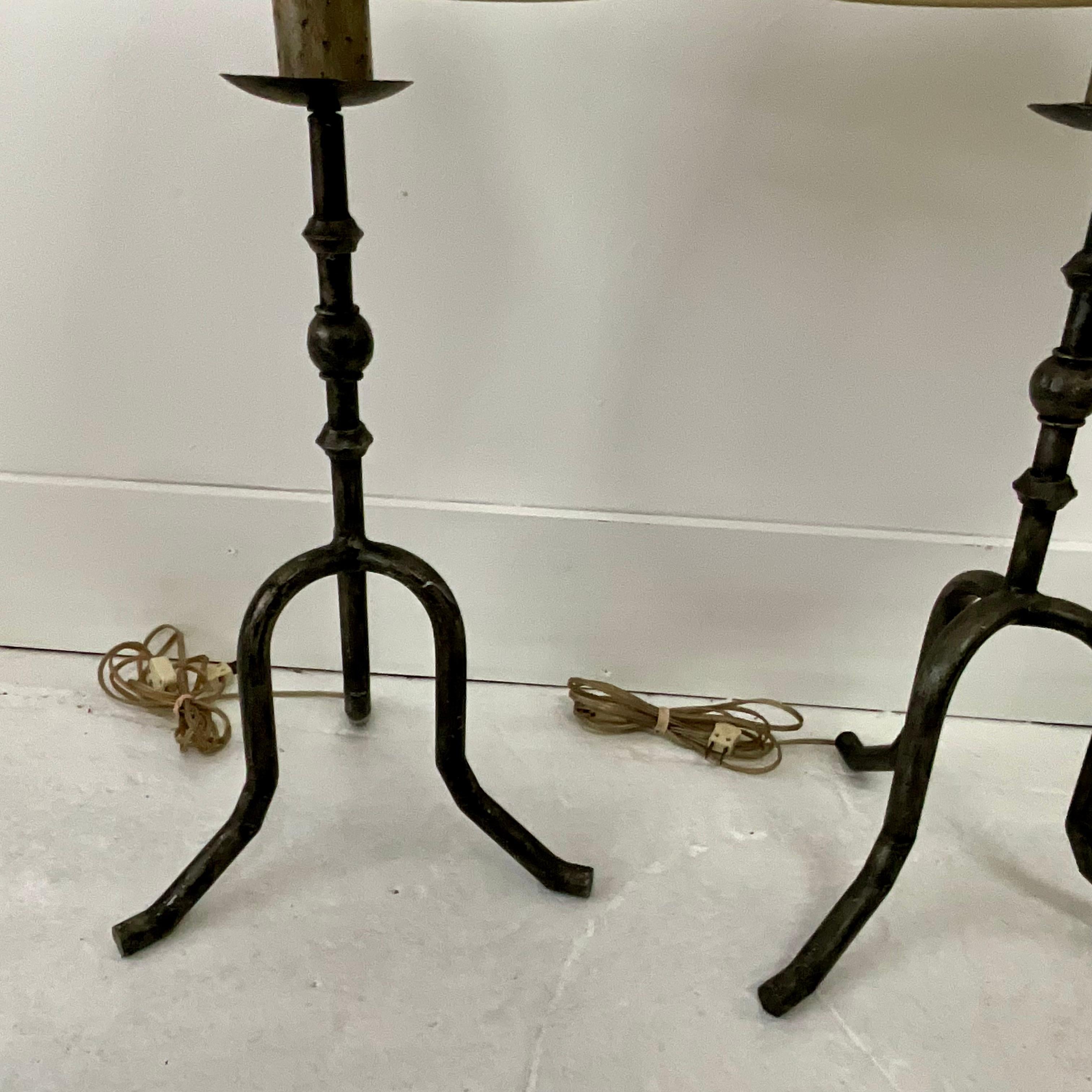 American Pair of Decorative Silvered Metal  Candlestick Lamps For Sale