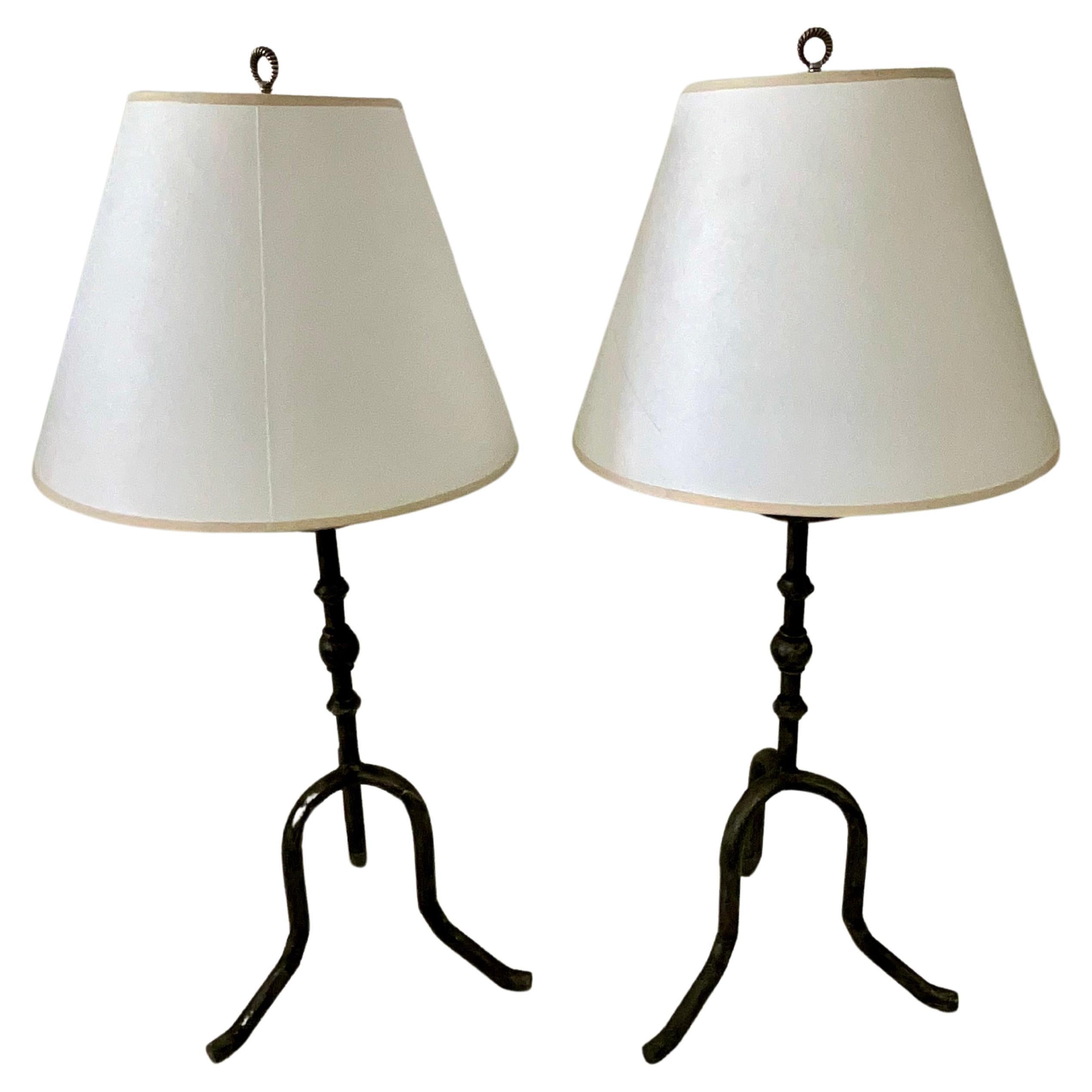 Pair of Decorative Silvered Metal  Candlestick Lamps