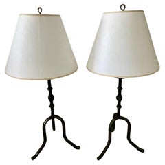 Retro Pair of Decorative Silvered Metal  Candlestick Lamps