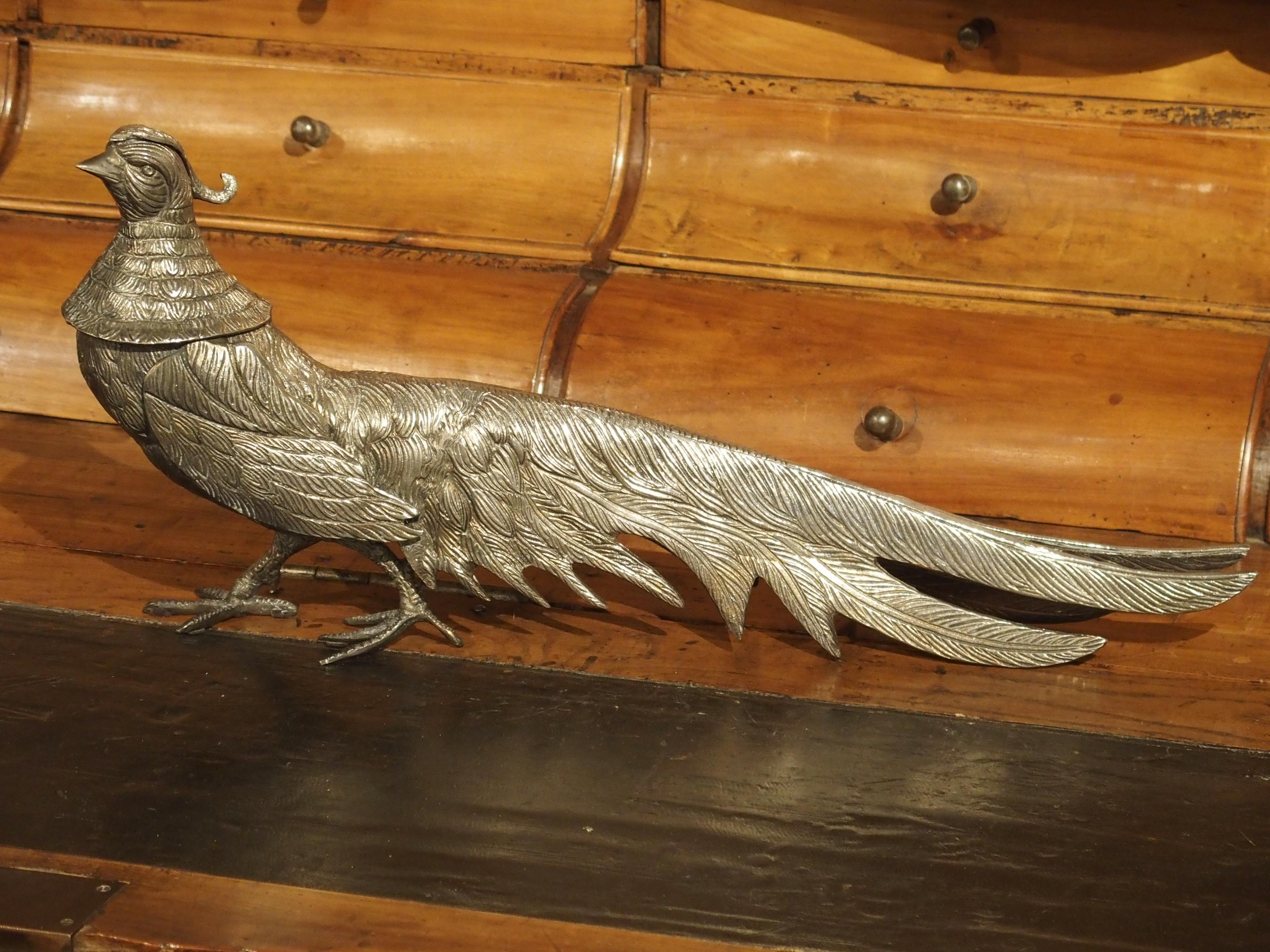 Pair of Decorative Silvered Pheasant Statues from France 4