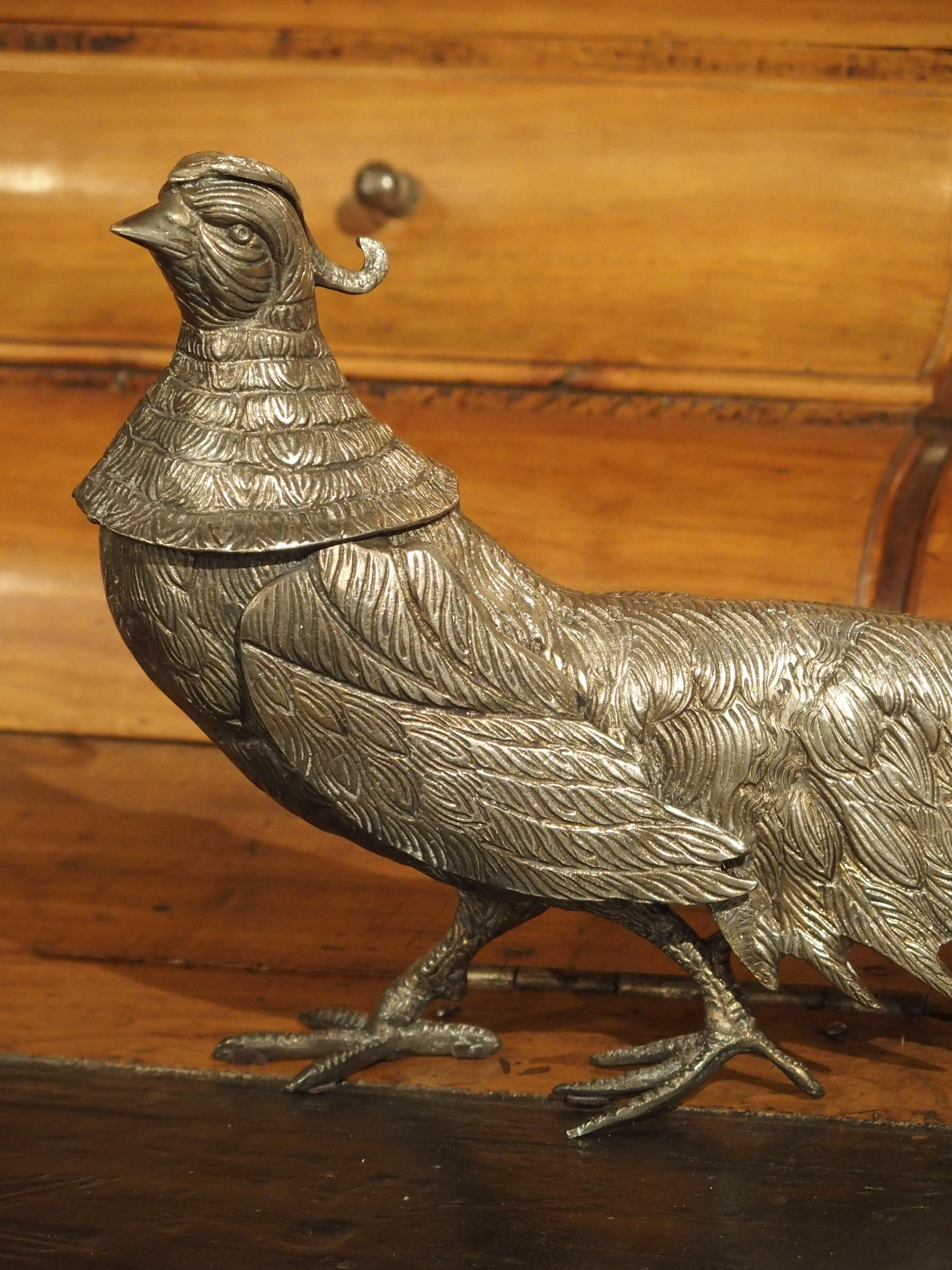 Pair of Decorative Silvered Pheasant Statues from France 5