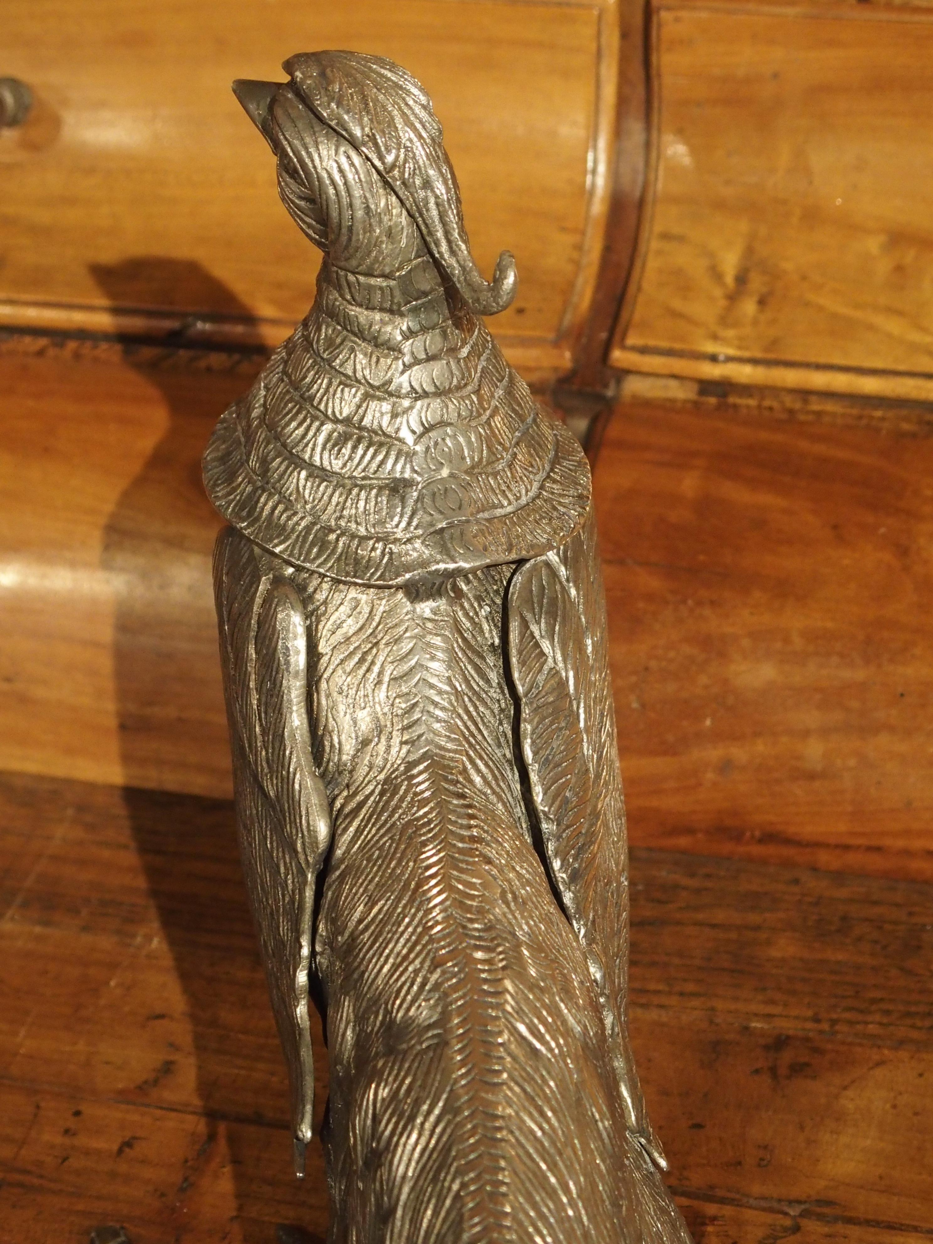 Pair of Decorative Silvered Pheasant Statues from France 7