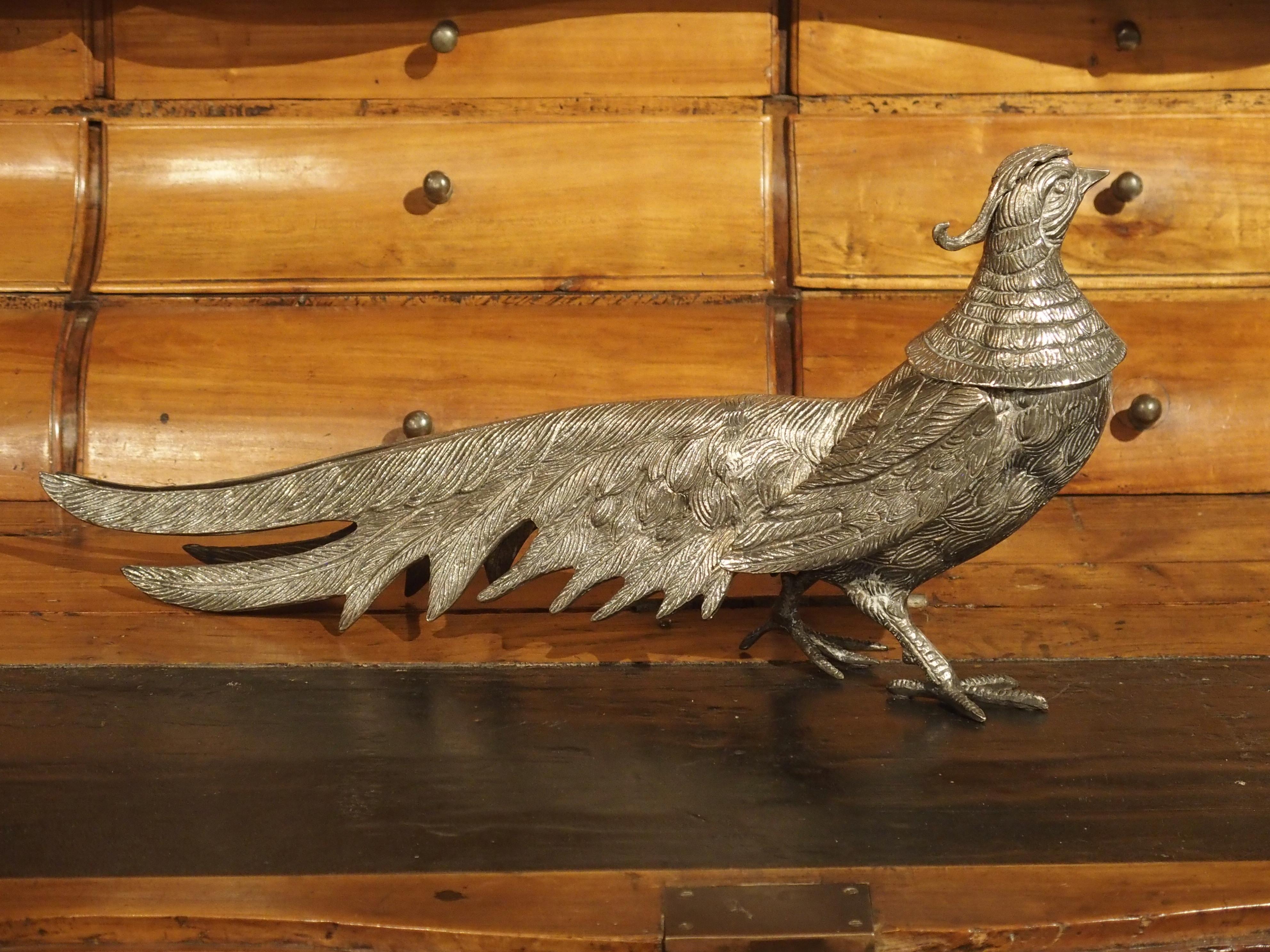 Pair of Decorative Silvered Pheasant Statues from France 8