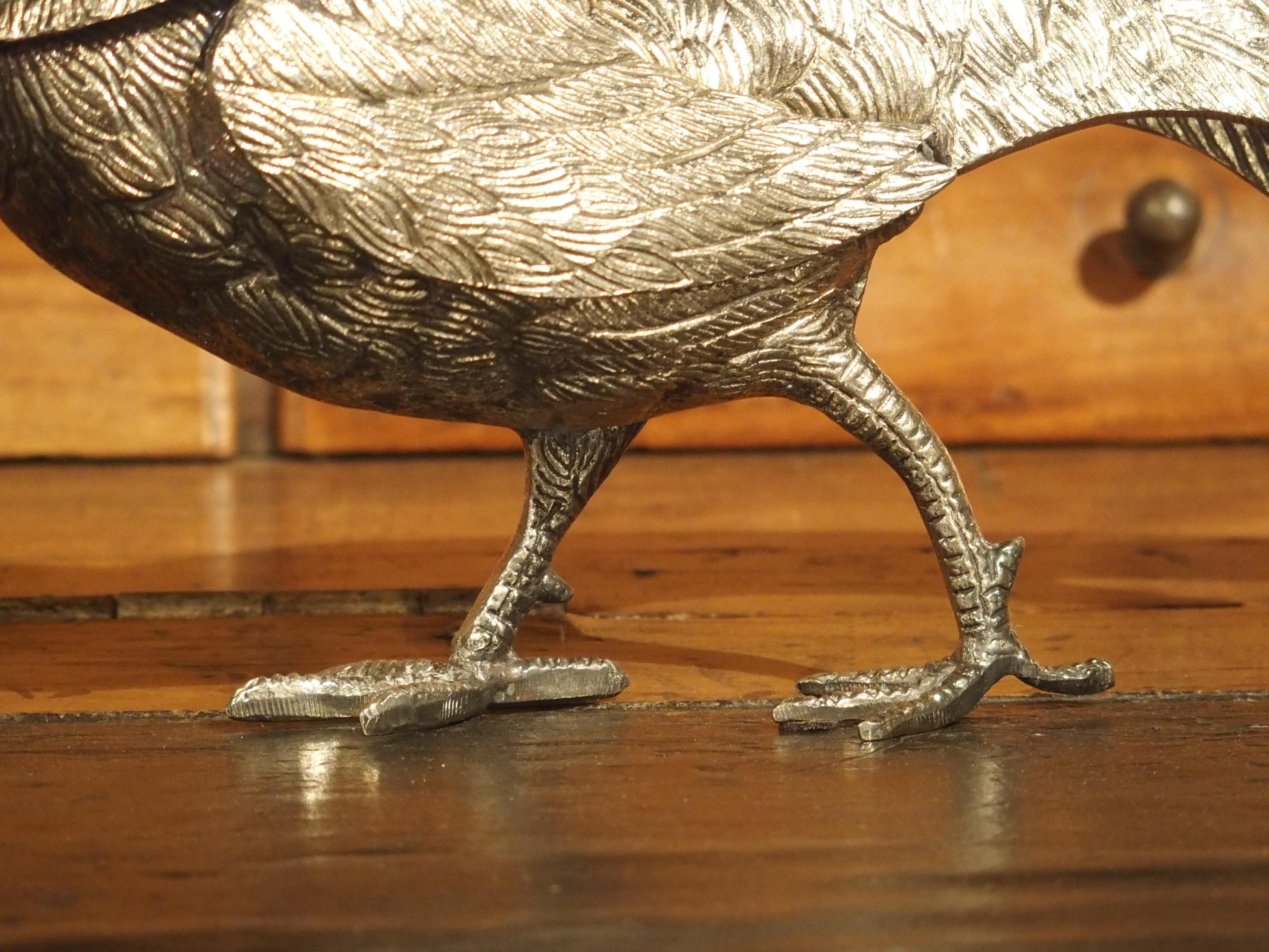 20th Century Pair of Decorative Silvered Pheasant Statues from France