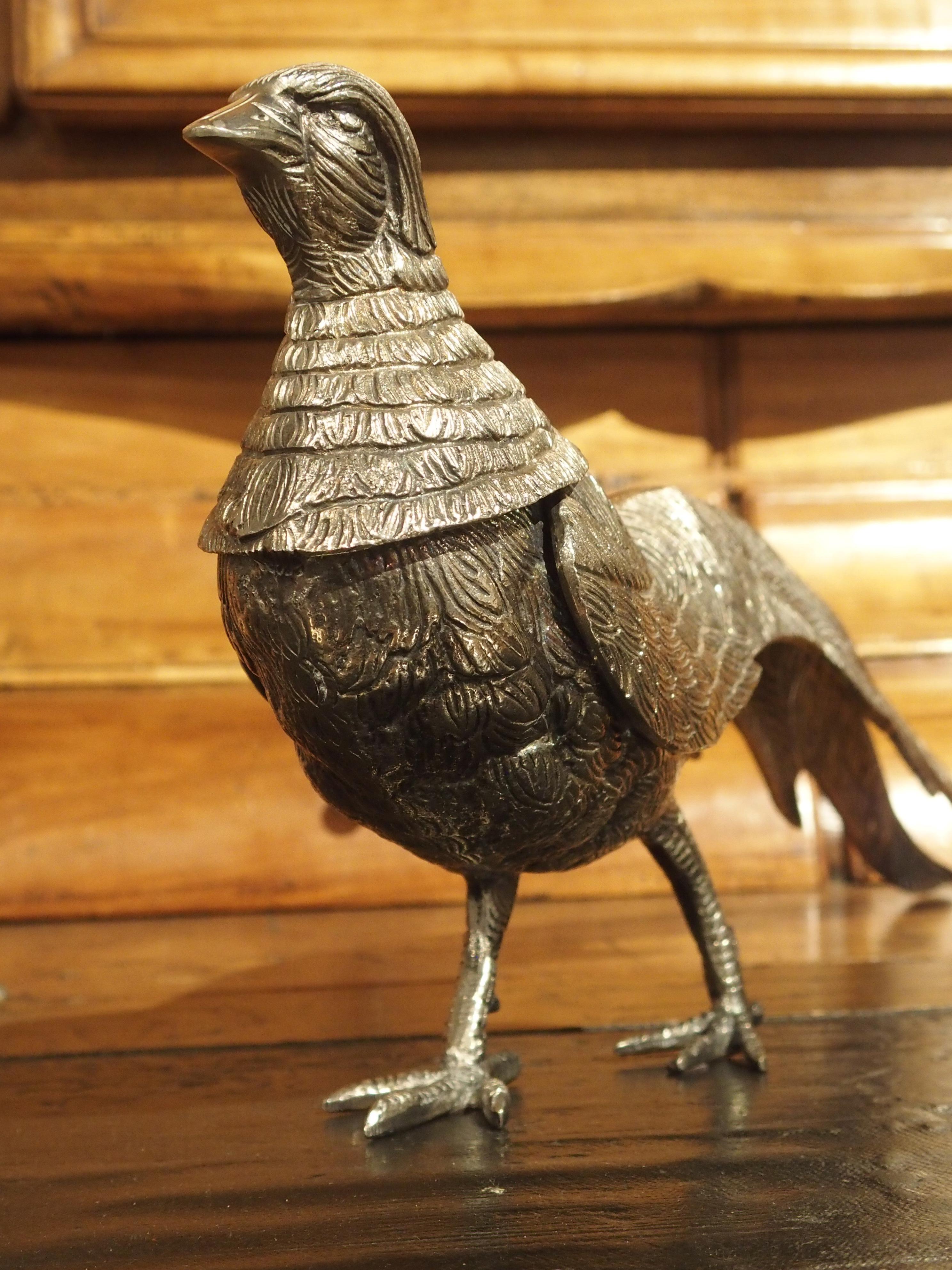 Pair of Decorative Silvered Pheasant Statues from France 2