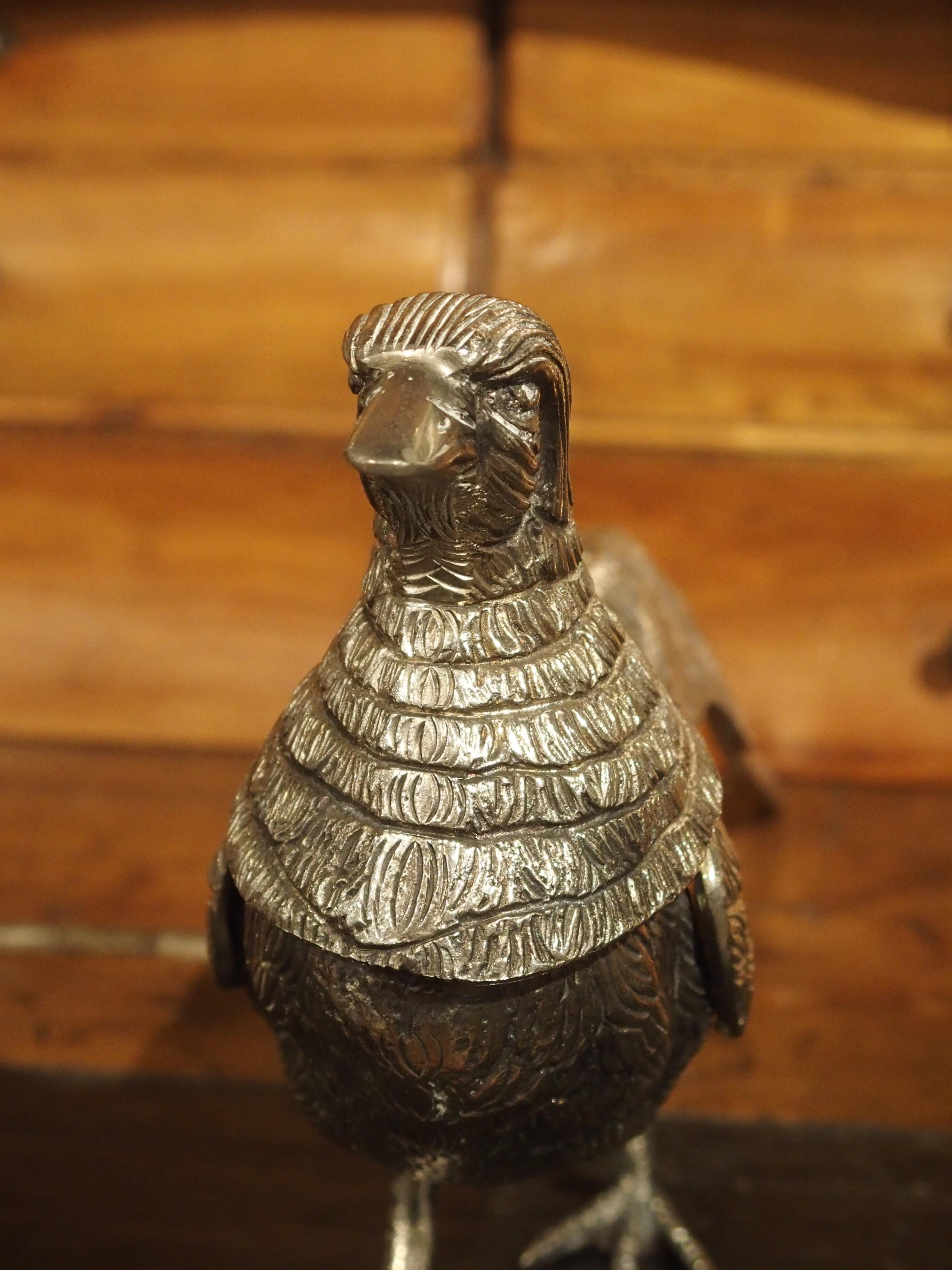 Pair of Decorative Silvered Pheasant Statues from France 3