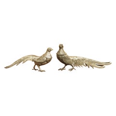 Pair of Decorative Silvered Pheasant Statues from France