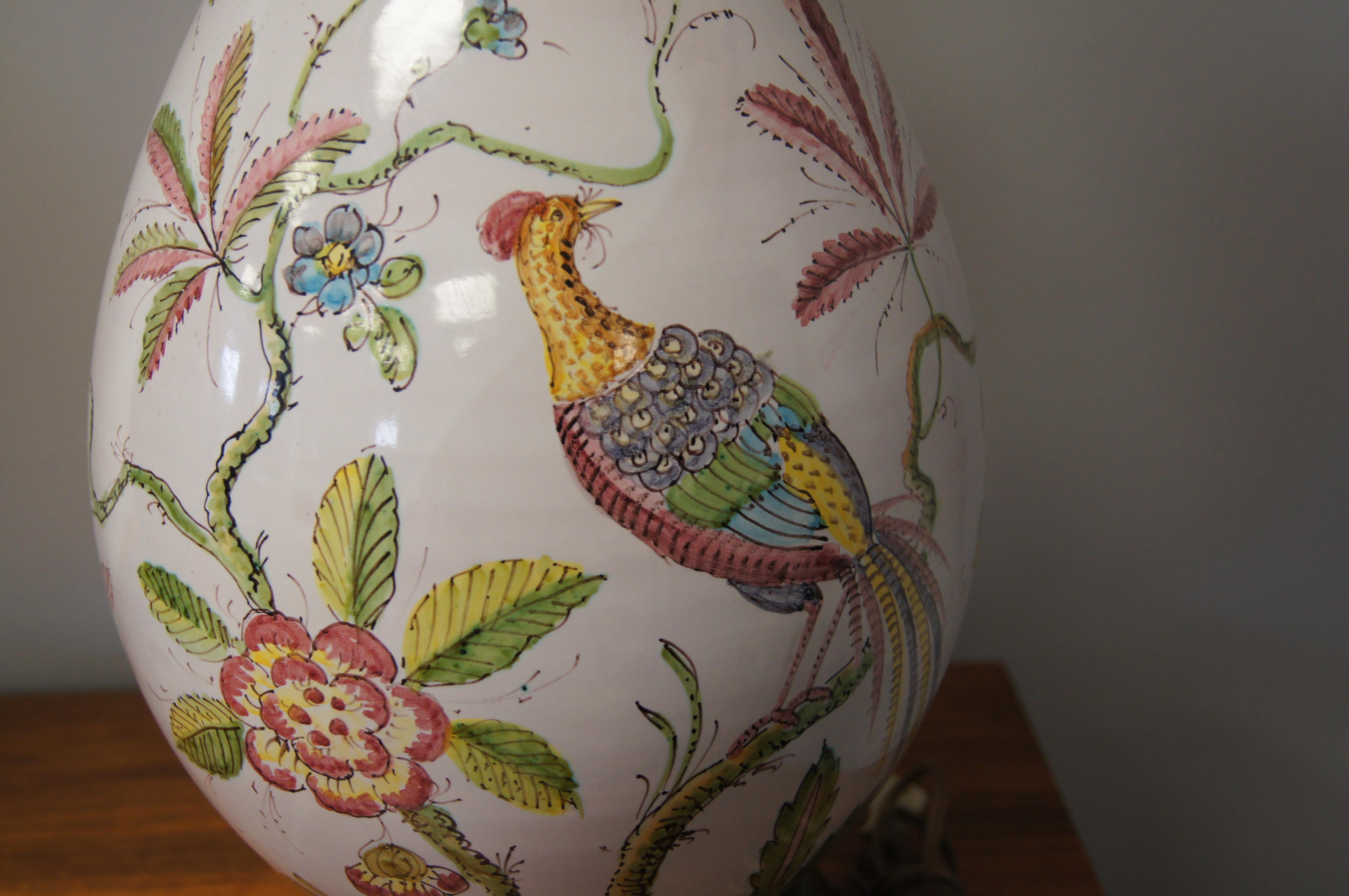 Pair of Decorative Table Lamps by Marbro with Pheasant and Flora In Good Condition For Sale In Dorchester, MA