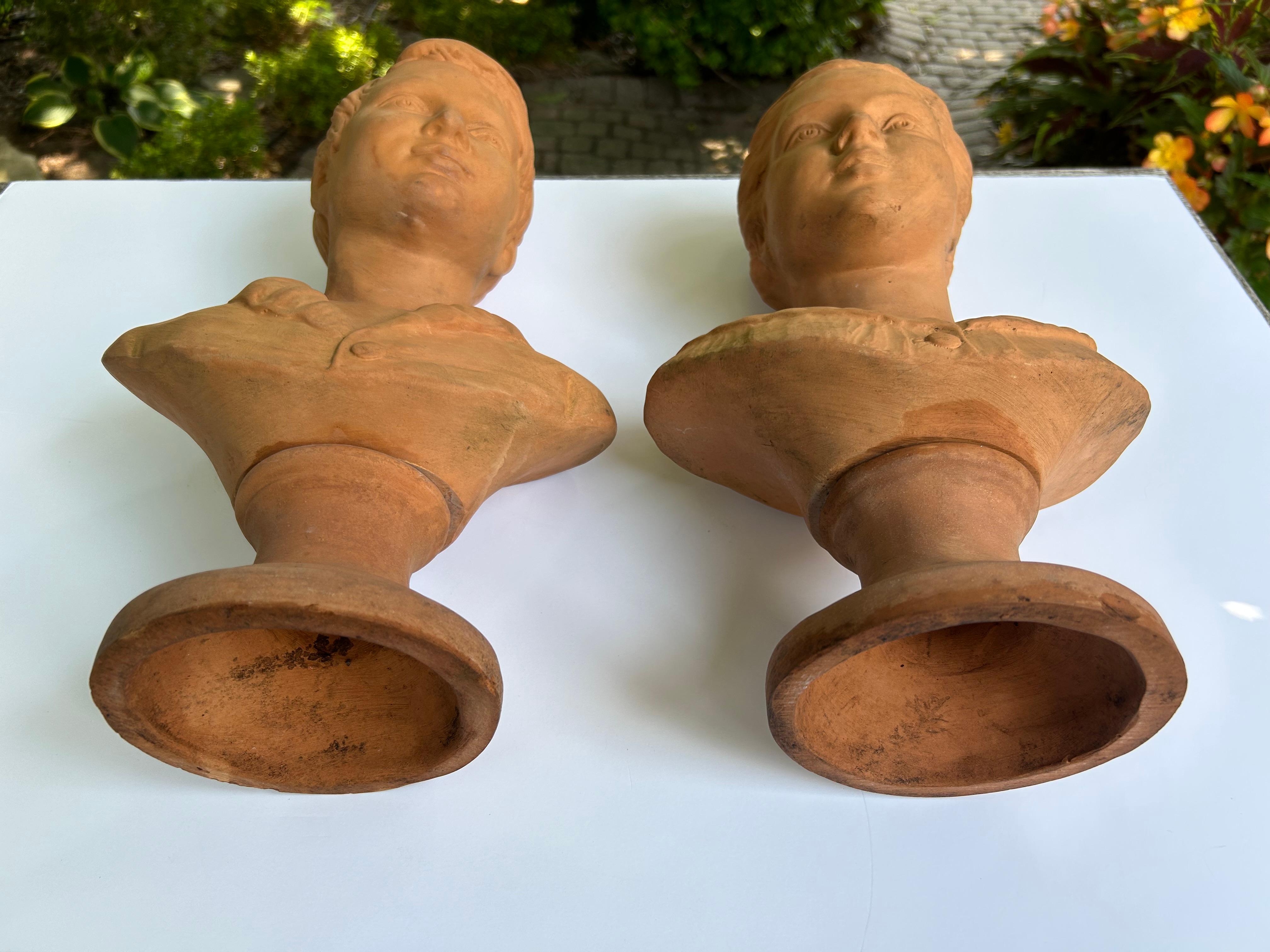 Pair Of Terracotta Busts of Boy and Girl For Sale 5