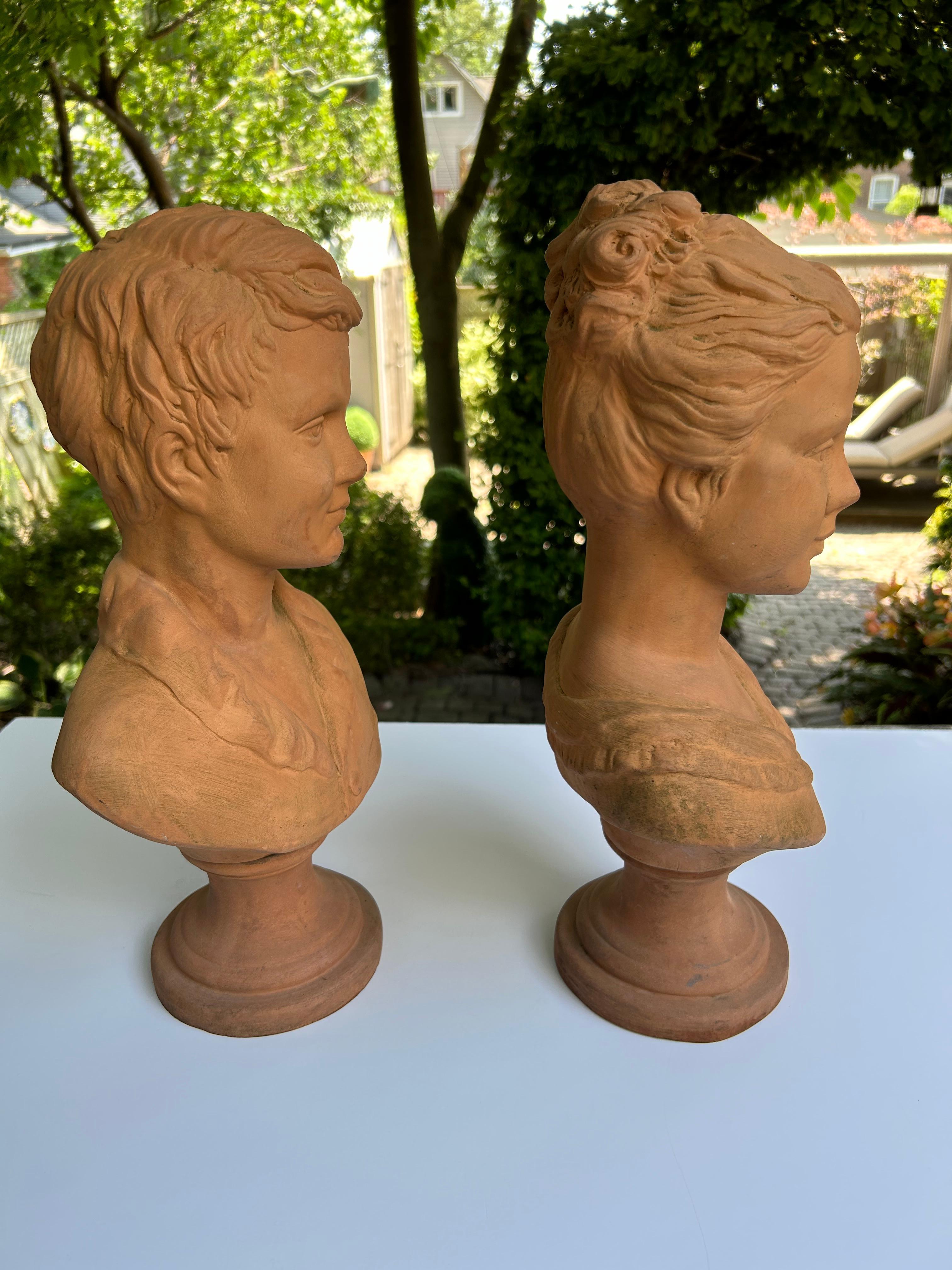 20th Century Pair Of Terracotta Busts of Boy and Girl For Sale