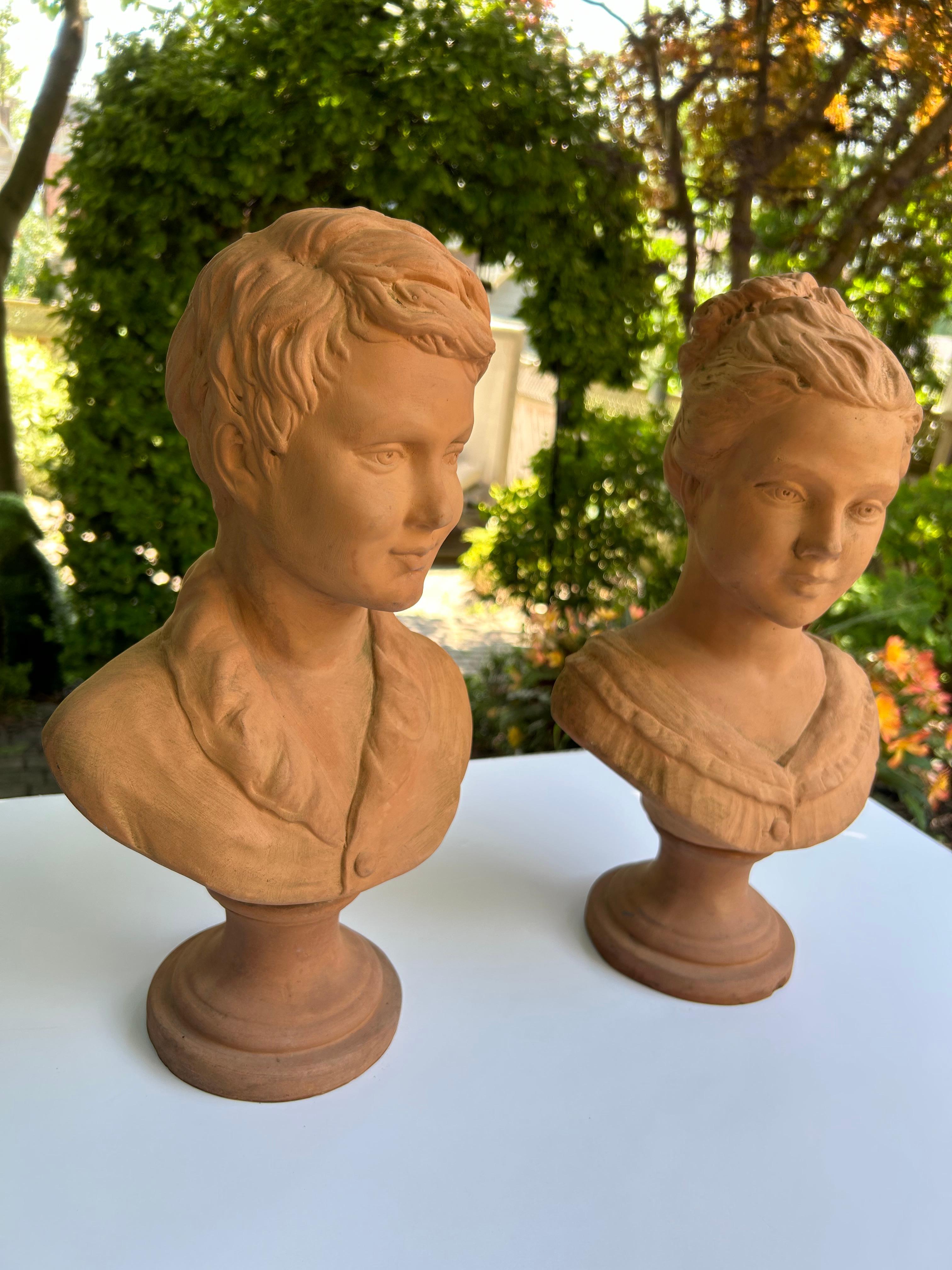 Pair Of Terracotta Busts of Boy and Girl For Sale 2