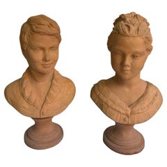 Pair Of Terracotta Busts of Boy and Girl
